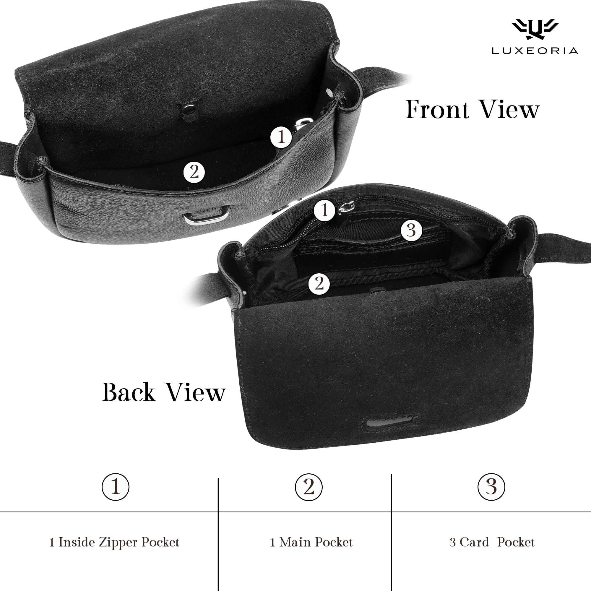 LUXEORIA Genuine Leather Crossbody Bag for Women - Travel & Daily Use