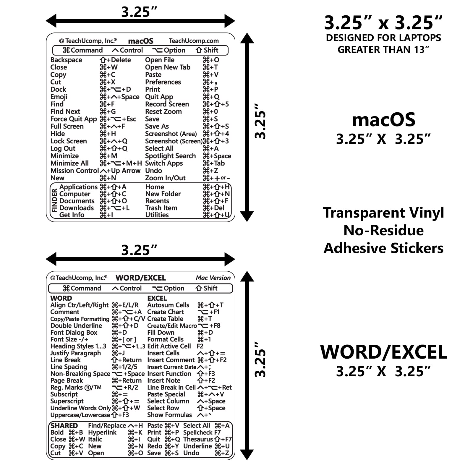 TEACHUCOMP Keyboard Shortcuts Sticker for Mac OS - Vinyl Laminated Cheat Sheet for Microsoft Word & Excel (Mac/MacBook) - No-Residue Adhesive Training Aid - Perfect for Office Work & Productivity Boost