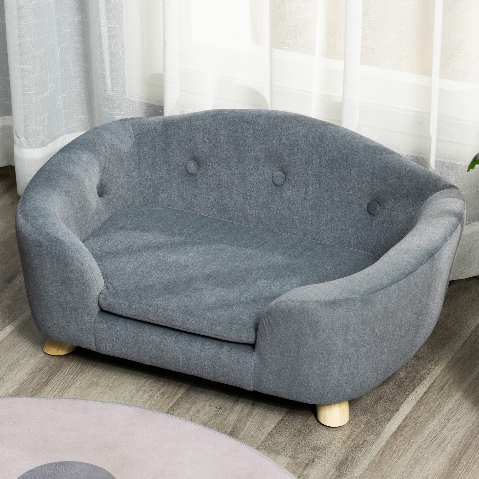 PawHut Small Dog Sofa Bed - Washable Removable Cushion & Waterproof Cover - Cozy Pet Bed for Small Dogs & Cats - Perfect for Living Room, Bedroom & Pet Nursery (Gray)