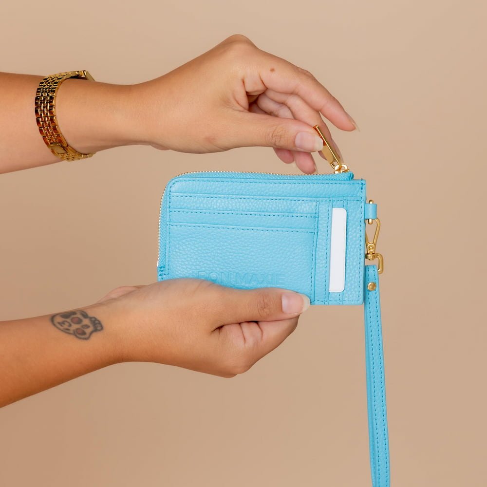 Premium Electric Blue Leather Mini Wallet for Women - Slim RFID Blocking Card Holder - Perfect for Everyday Use, Travel & Gifting