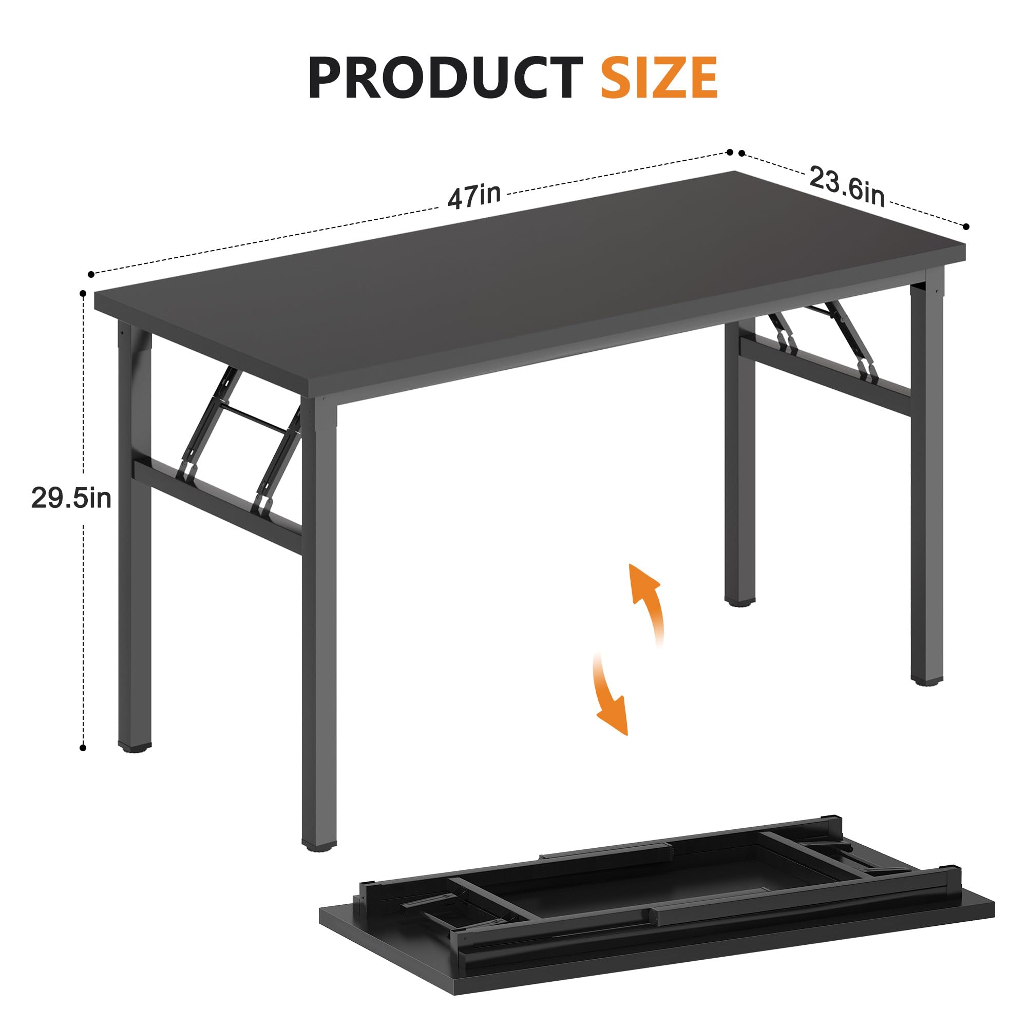 DlandHome 47 Inch Folding Computer Desk - Portable Office Desk, Conference Table, Activity Table for Home & Office - Fully Assembled Black (DND-ND5-120BB) | Perfect for Small Spaces, Work from Home, Study & Meetings