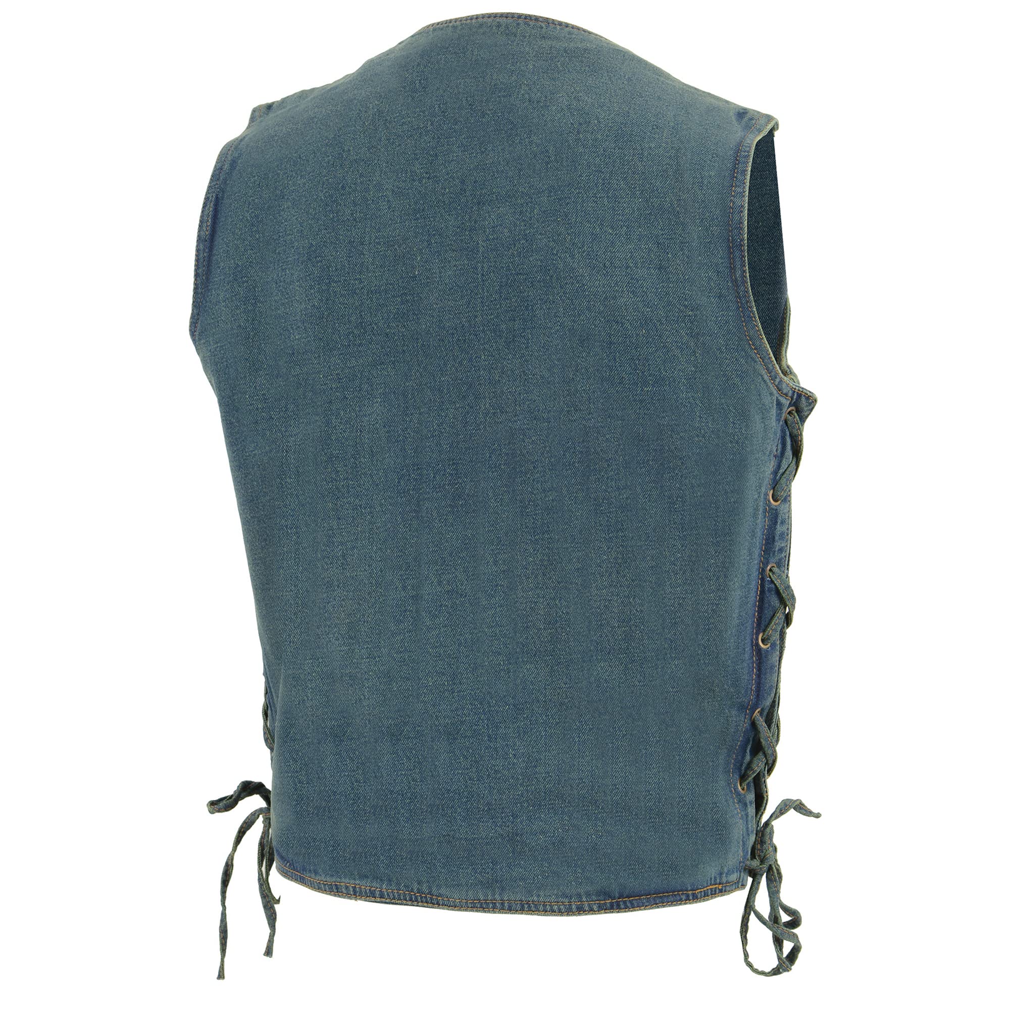 Milwaukee Men's 100% Cotton Side Lace Blue Denim Vest - Casual Workwear & Outdoor Jacket for Men | Perfect for Construction, Motorcycle Riding & Street Style Fashion