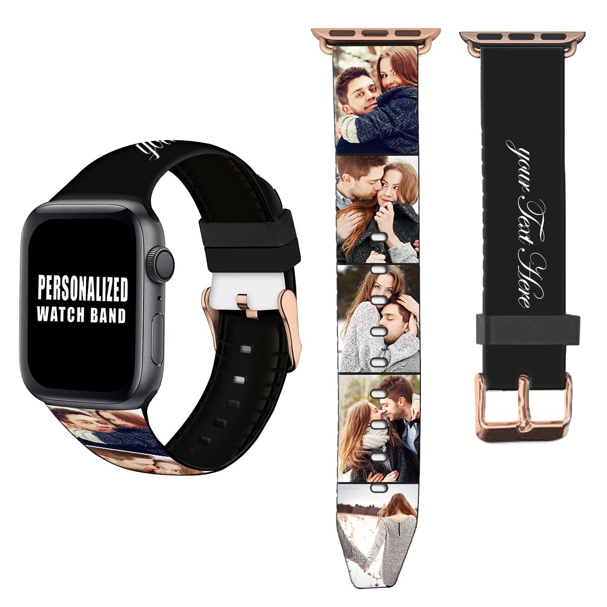 Custom Photo Watch Bands for Apple Watch 42mm 44mm 45mm - Personalized Silicone Sport Loop with Golden Buckle - Compatible with iWatch Series for Men & Women - Perfect for Fitness, Workouts, and Everyday Wear