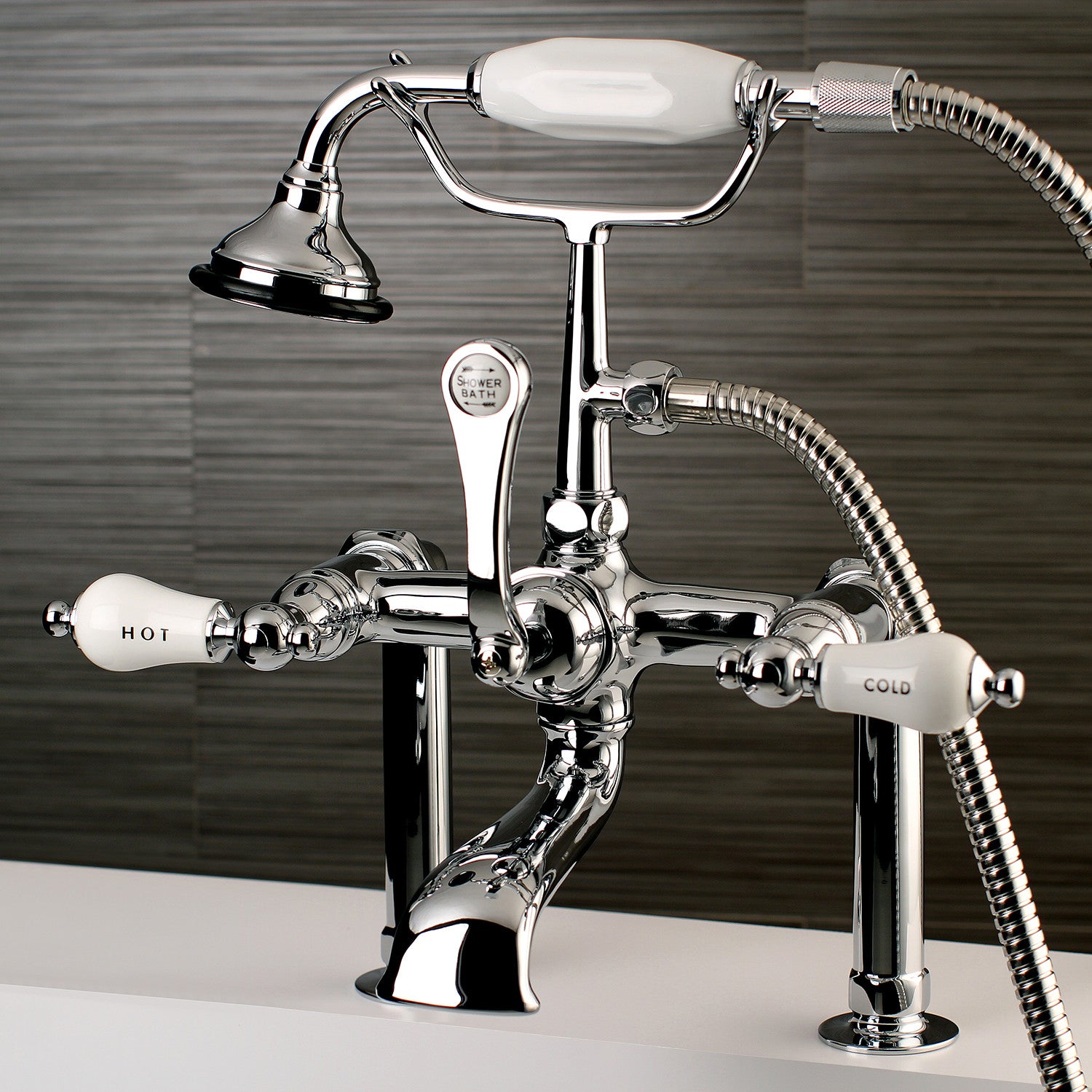 Vintage Clawfoot Tub Faucet with Hand Shower - 3 Handle 2 Hole Deck Mount Bathroom Fixture in Polished Chrome - Perfect for Classic & Farmhouse Style Bathrooms