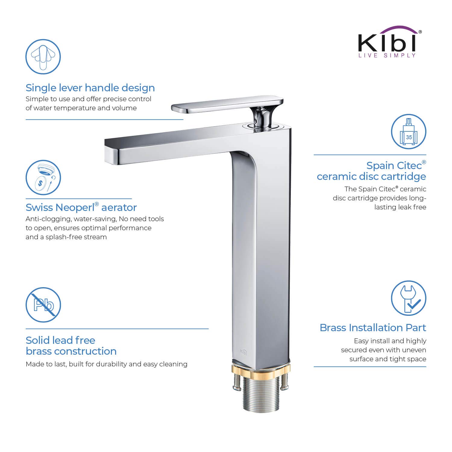 KIBI KBF1007 Infinity Single Handle Bathroom Vanity Sink Faucet - Solid Brass Lavatory Faucet with Water Supply Hose | Chrome Finish Bathroom Sink Faucet for Home, Hotel & Commercial Use | Durable, Corrosion-Resistant Water Tap for Bathroom Vanity & Washbasin