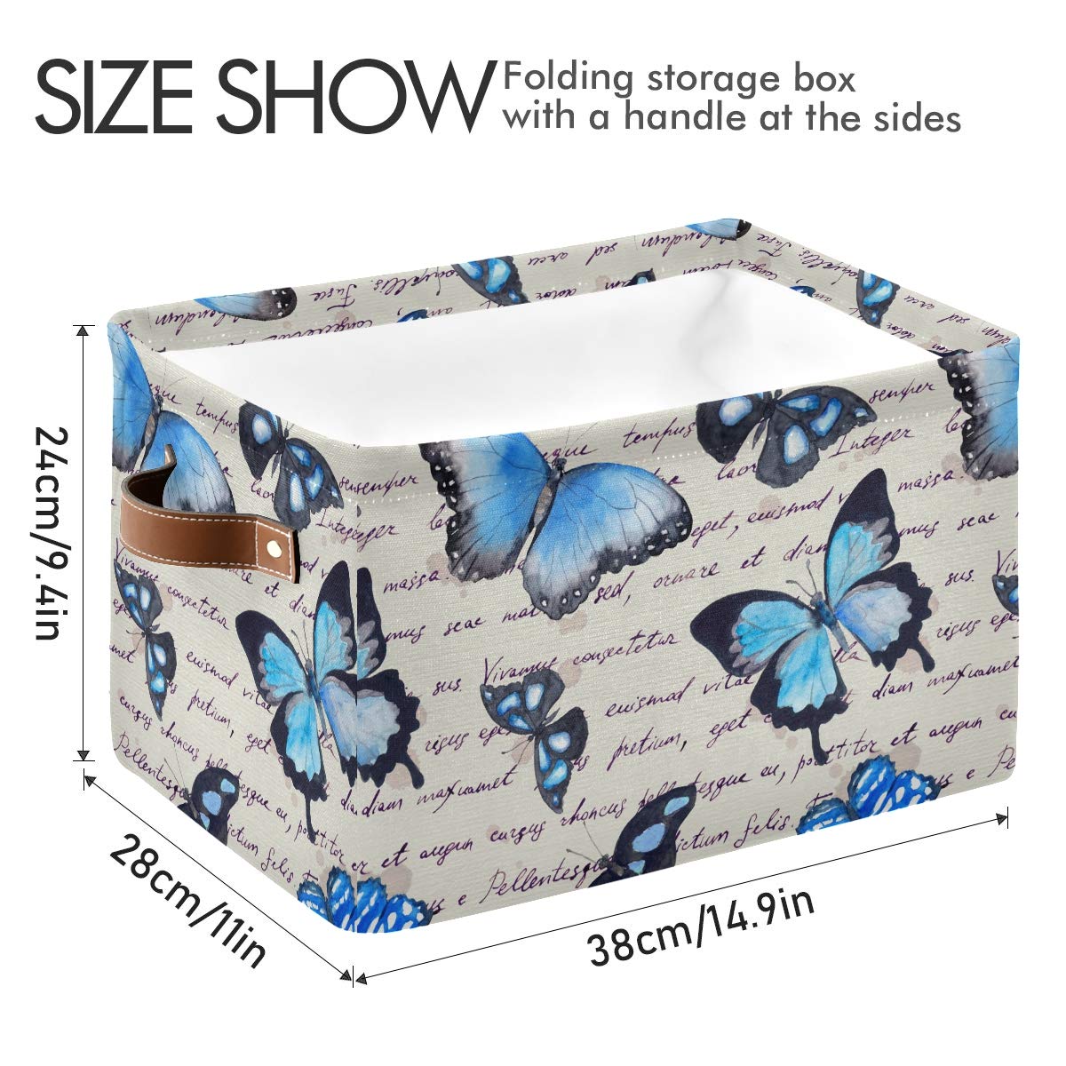 Butterfly Design Collapsible Storage Baskets - 2 Pack Rectangular Canvas Fabric Storage Bins for Home Organization, Bedroom, Closet & Nursery Decor | Space Saving Home Decor Solution