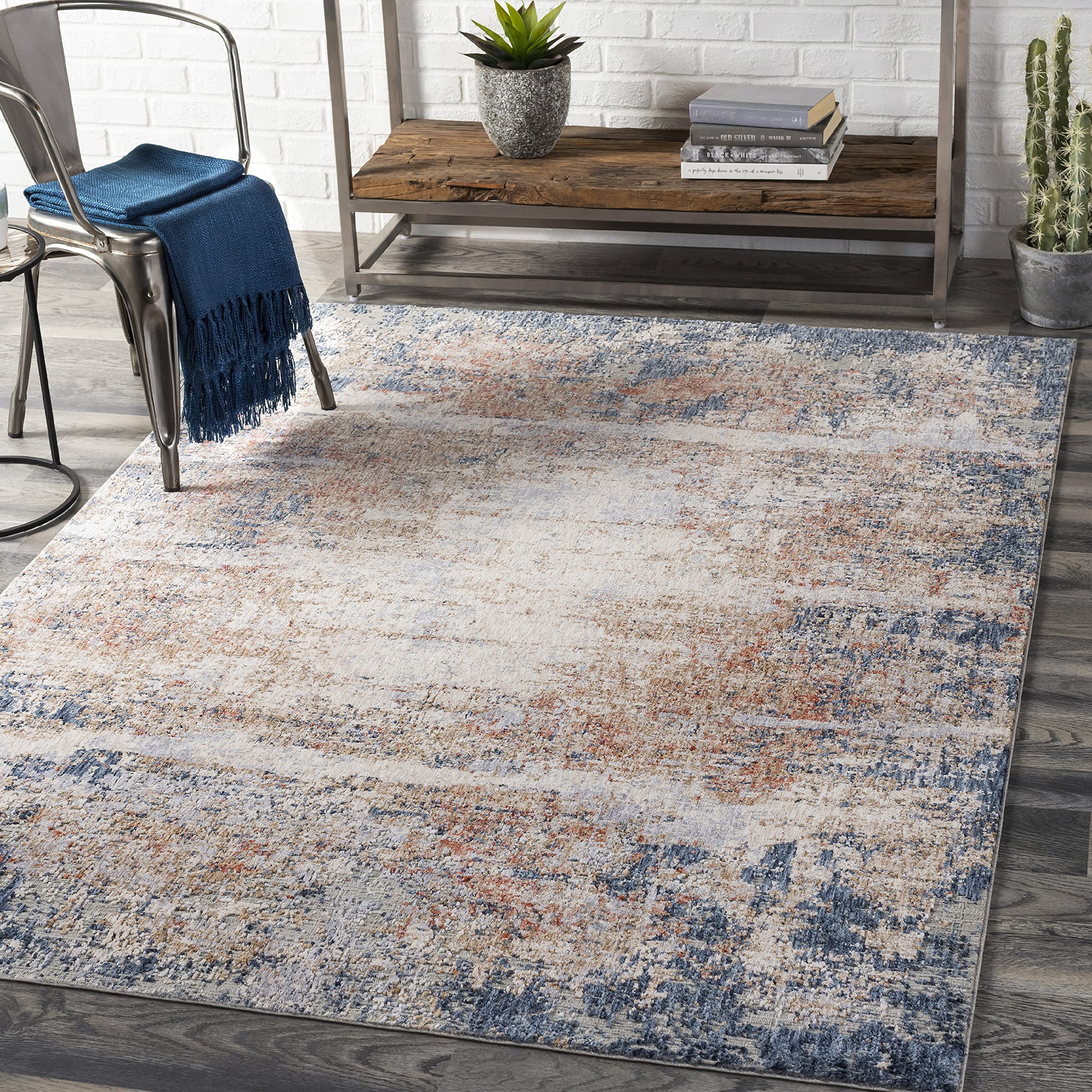Mark&Day Modern Rust Area Rug 7x9 Feet - Orange Blue Gray Non-Slip Carpet for Living Room, Bedroom, Kitchen | Soft Floor Covering for Home Decor, Dorm, Office (6'7