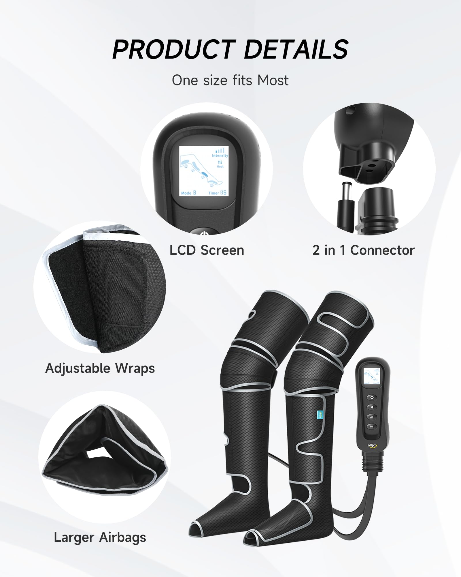 ALLJOY Leg Massager with Heat & Compression - 5 Massage Modes, 4 Intensity Levels for Circulation & Pain Relief - FSA Eligible Gifts for Men, Women, Dad & Mom - Perfect for Post-Workout Recovery, Office Relaxation & Elderly Care