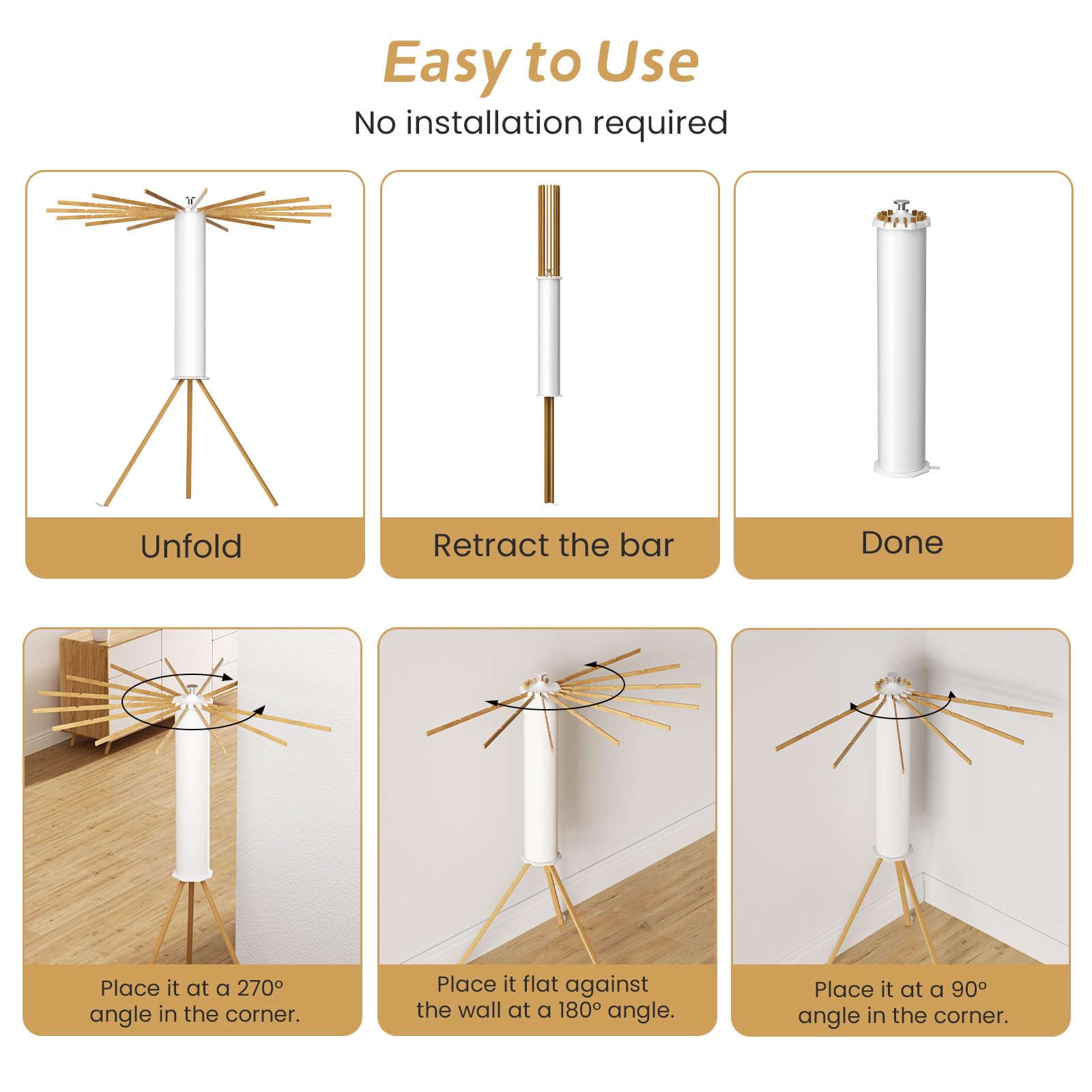 Foldable Octopus Clothes Drying Rack - 16 Pole Space Saving Tripod Laundry Dryer for Indoor, Outdoor, Balcony, RV & Travel - Sturdy Wooden Design - Perfect for Small Spaces, Apartments, Camping & Quick-Dry Garments
