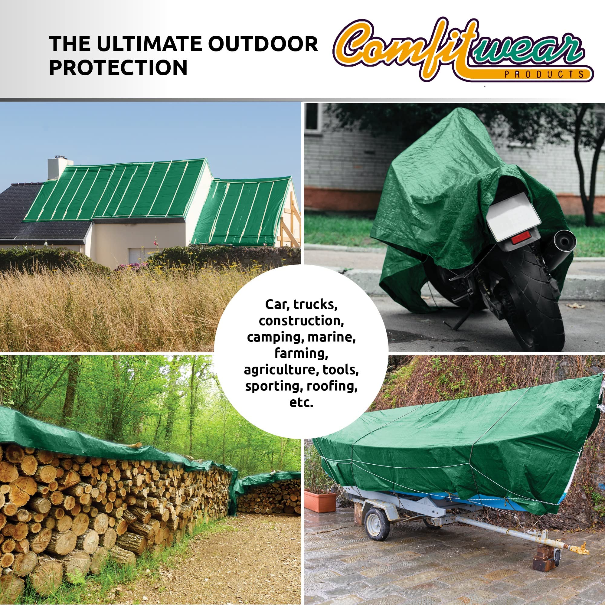 Heavy Duty Waterproof Tarp Cover 15' x 20' - UV Resistant, Reinforced Grommets for Pool, Boat, Camping & Outdoor Protection - Multi-Purpose Canopy Tent Cover (Green-Black) - Perfect for Storage, Construction, RV & Emergency Shelter