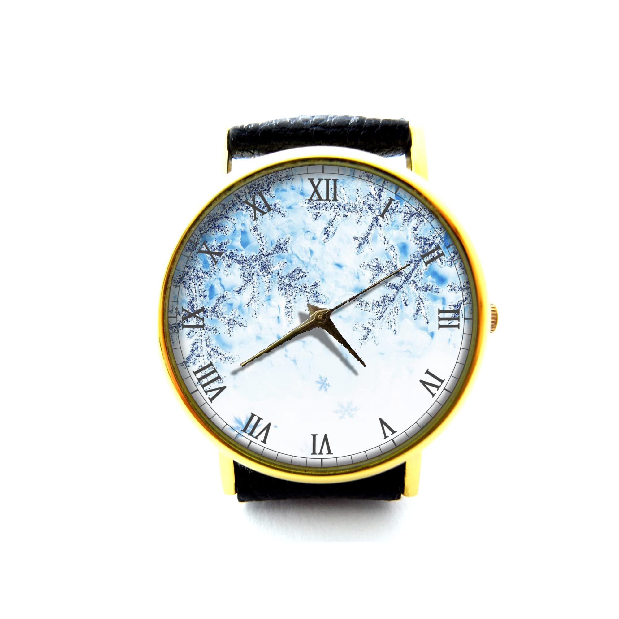 Snowflake Leather Watch for Men & Women - Vintage Winter Snowflake Design - Unisex Fashion Watch with Snowflake Jewelry P482 - Perfect for Holiday Gifts, Christmas Parties & Winter Fashion Accessories