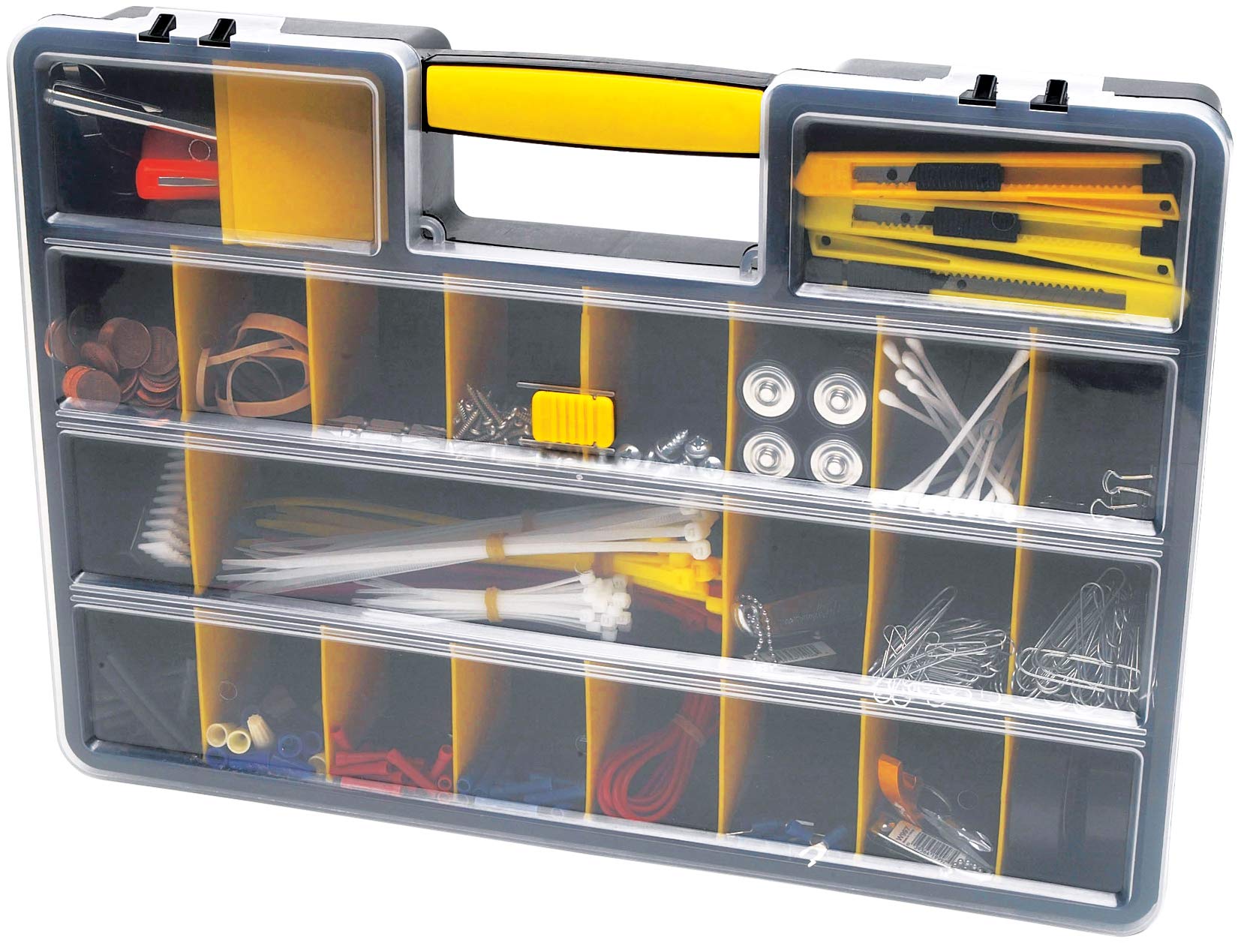 Performance Tool W54037 26-Compartment Adjustable Hardware Organizer Box with Dividers - Durable Plastic Storage Case for Nuts, Bolts, Screws, Nails & Small Parts - Perfect for Garage, Workshop & DIY Projects