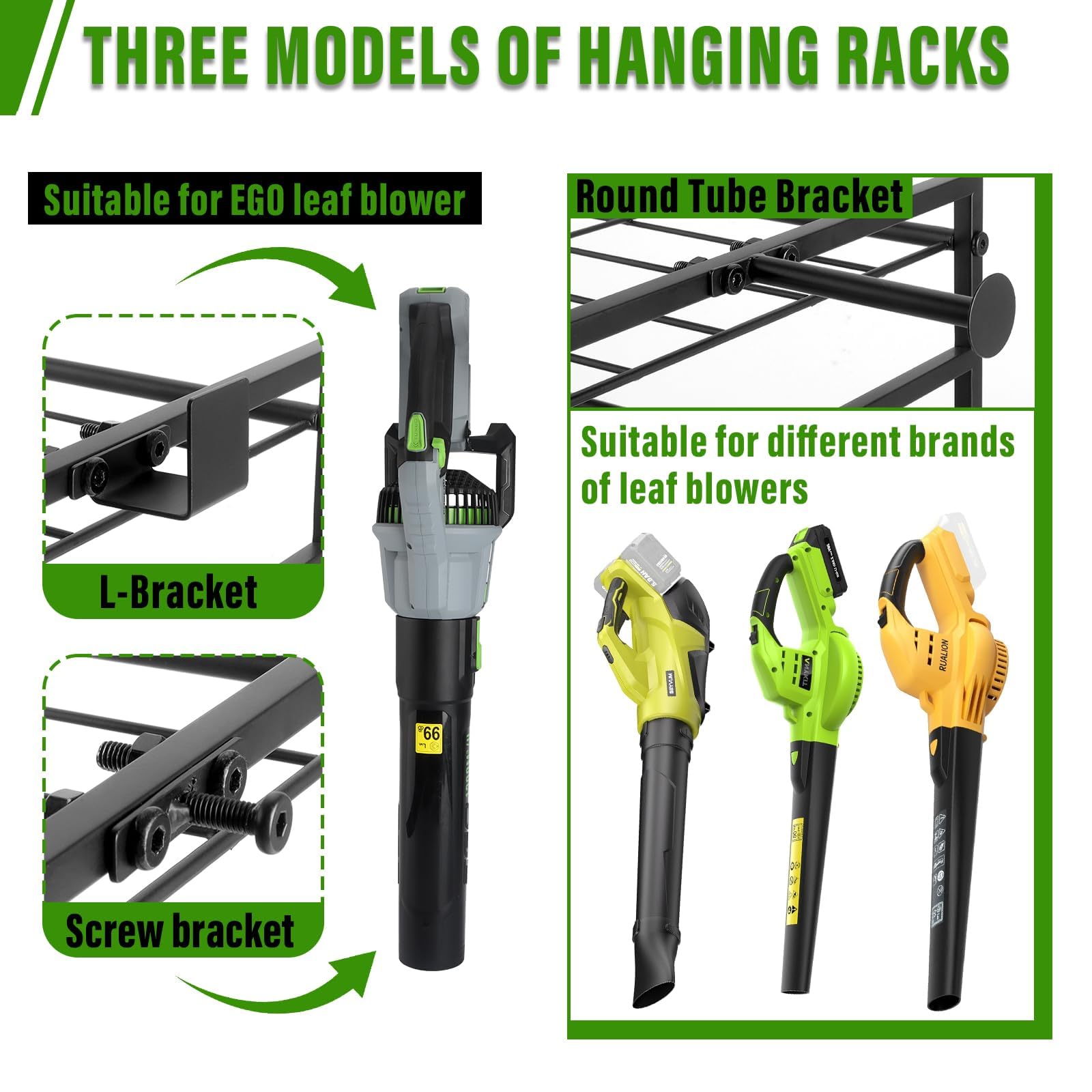 Wall Mount Power Tool Organizer - Heavy Duty Drill Holder for Leaf Blower, Weed Eater & 4 Batteries | Black Garage Storage Solution for Lawn Equipment & Workshop Tools