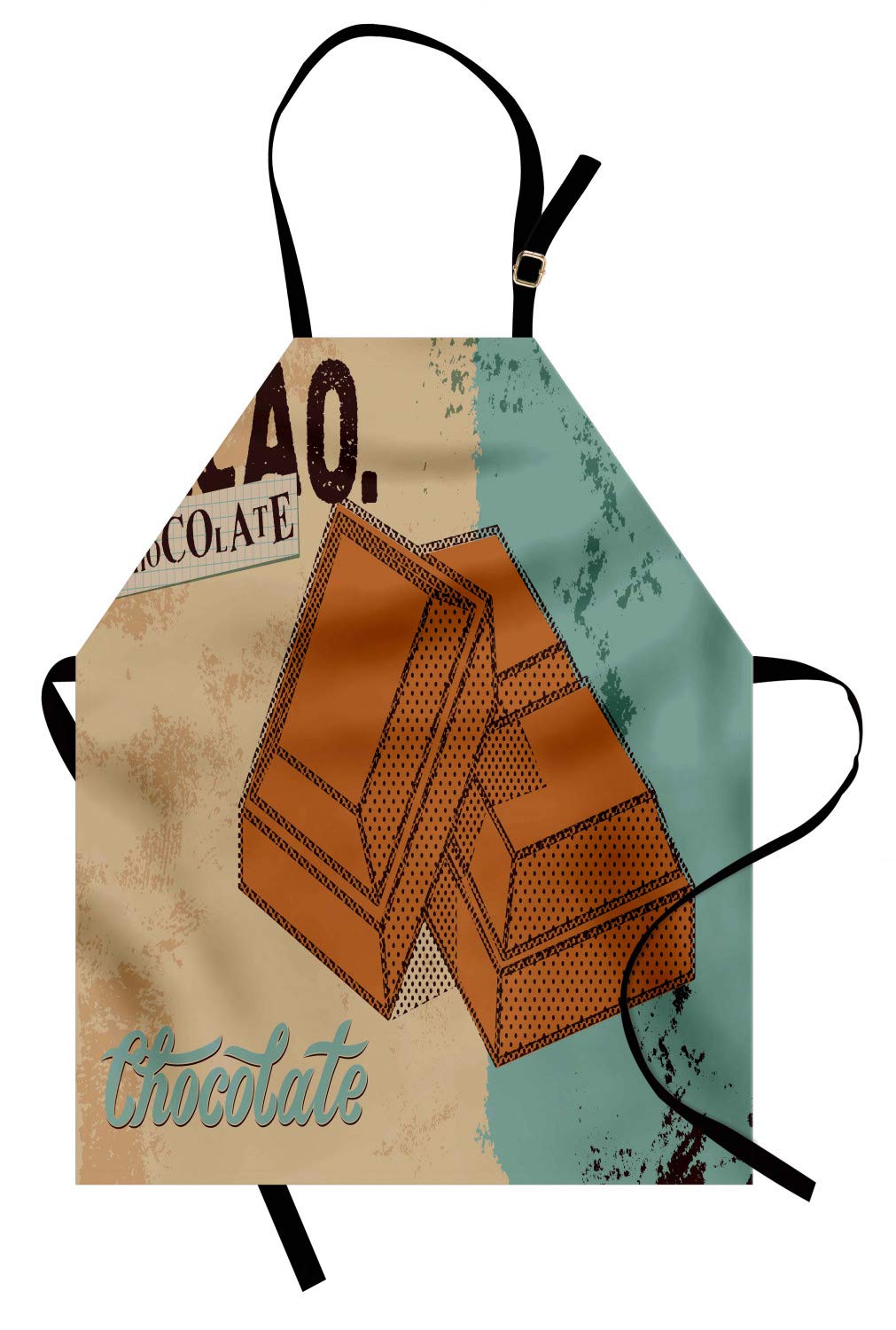 Vintage Chocolate Bar Print Adjustable Apron for Baking & Painting - Ambesonne Small Cadet Blue Cinnamon Bib Apron with Ties - Perfect for Home Cooks, Bakers & DIY Crafters