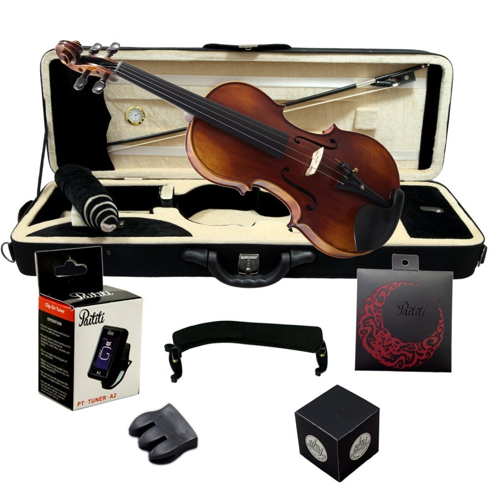 Premium 1/2 Size Hand Carved Ebony Violin Outfit - PTVNSH100 with Case, Bow, Strings, Tuner, Mute & Rosin - Perfect for Students, Beginners & Professional Practice at Home or School
