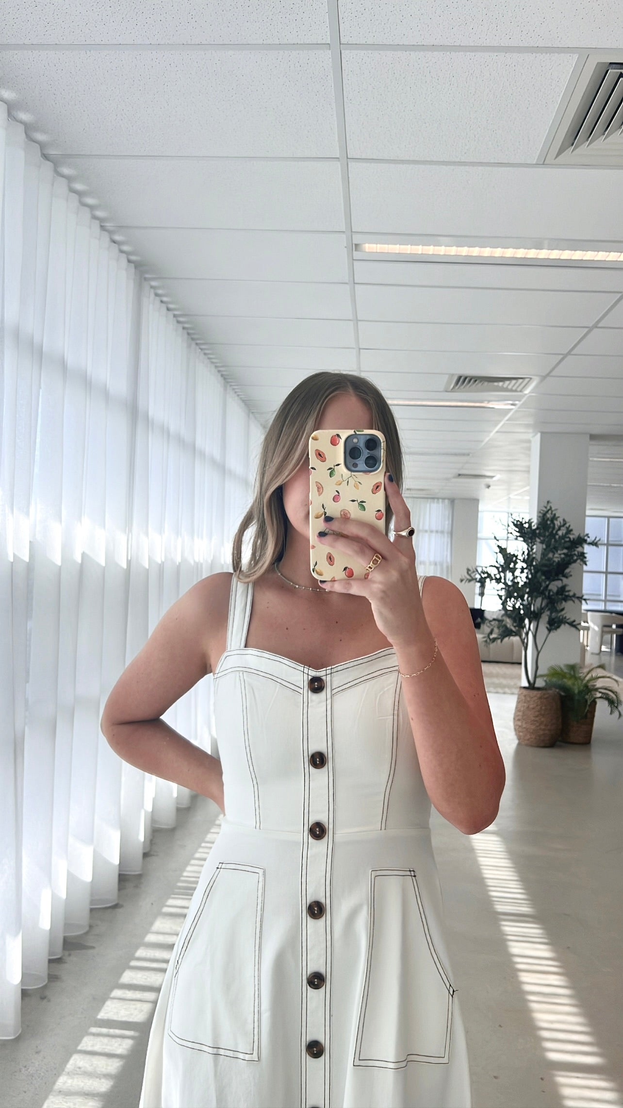 Indigo Midi Dress for Women - White Denim Casual Summer Dress with Pockets | Perfect for Beach, Brunch & Date Nights