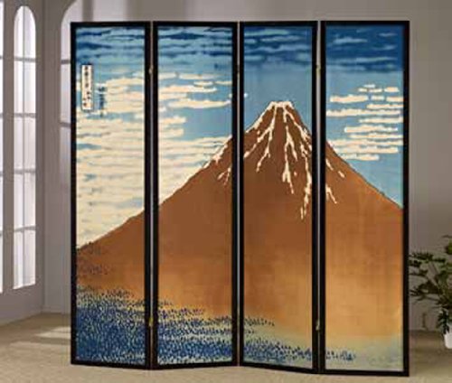 4-Panel Mt. Fuji Hokusai Pastel Canvas Room Divider Shoji Screen - Japanese Style Folding Partition for Home Decor, Office Space & Meditation Areas
