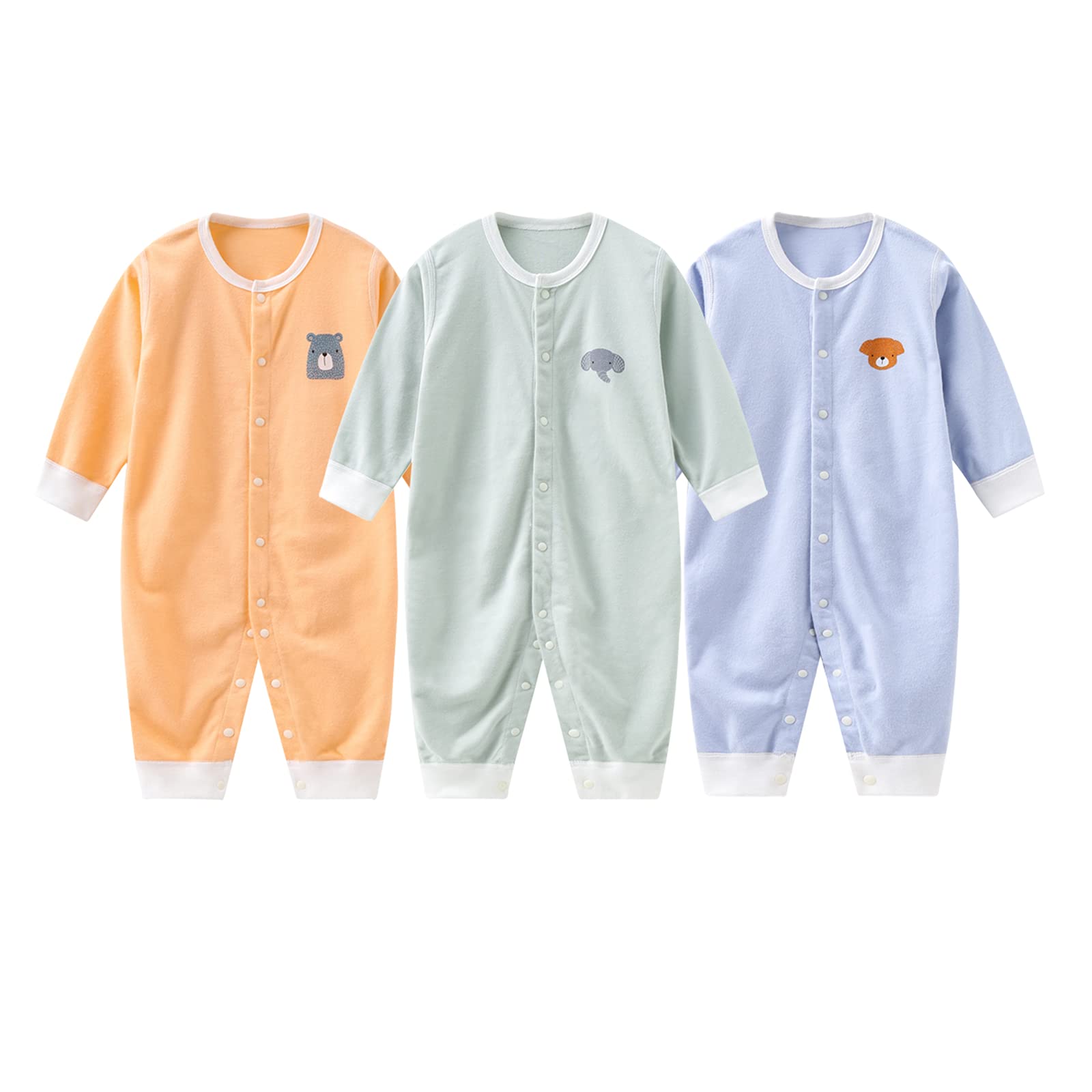 MAMIMAKA Baby Clothes 3-Pack 100% Cotton Long Sleeve Romper Outfits for Boys & Girls 3-24 Months - Soft & Comfortable for Daily Wear, Playtime & Photo Shoots