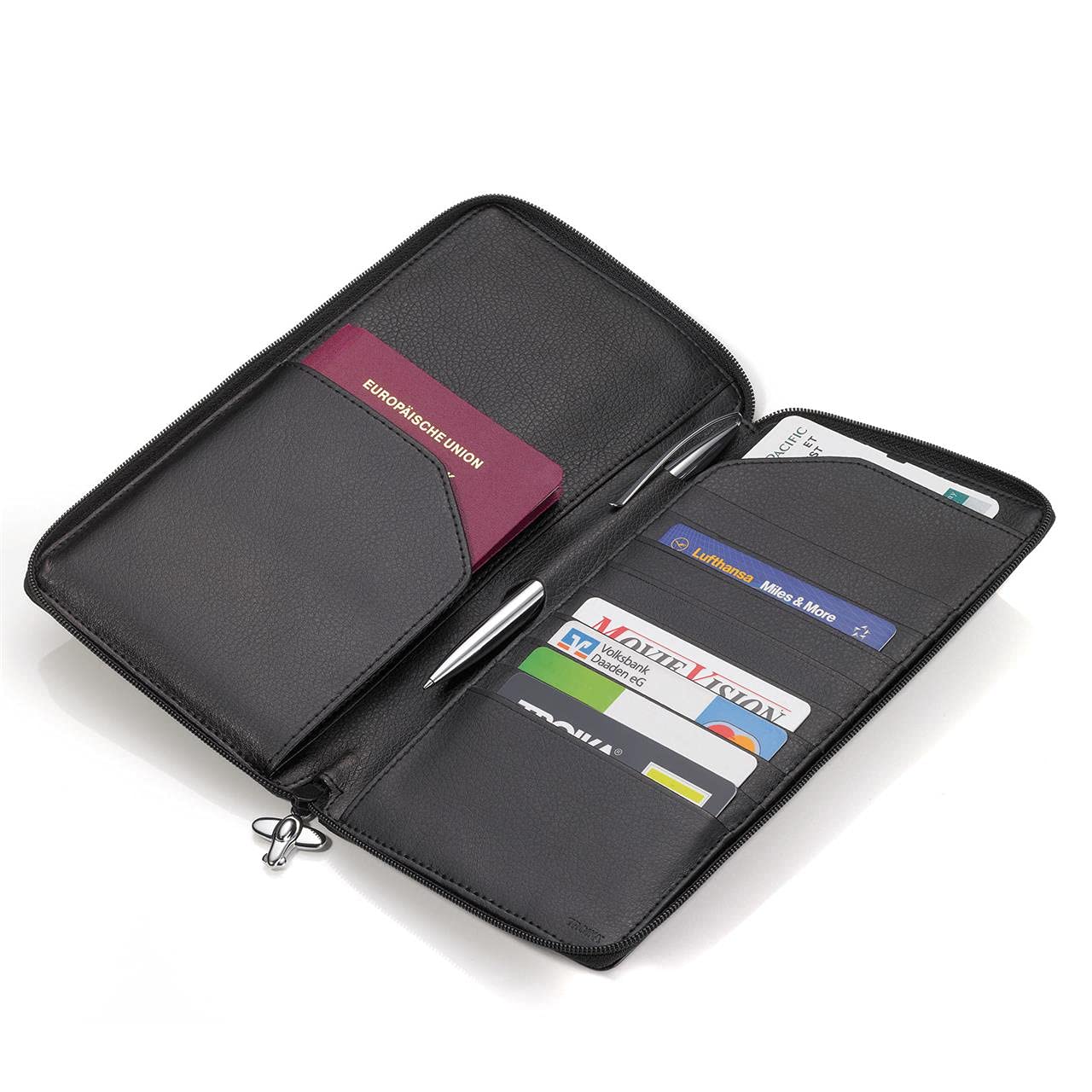 Troika Travel Pouch Organizer - Waterproof RFID Blocking Passport Wallet for Men & Women | Perfect for Airplane, Cruise & International Travel (Black, TRV69LE)