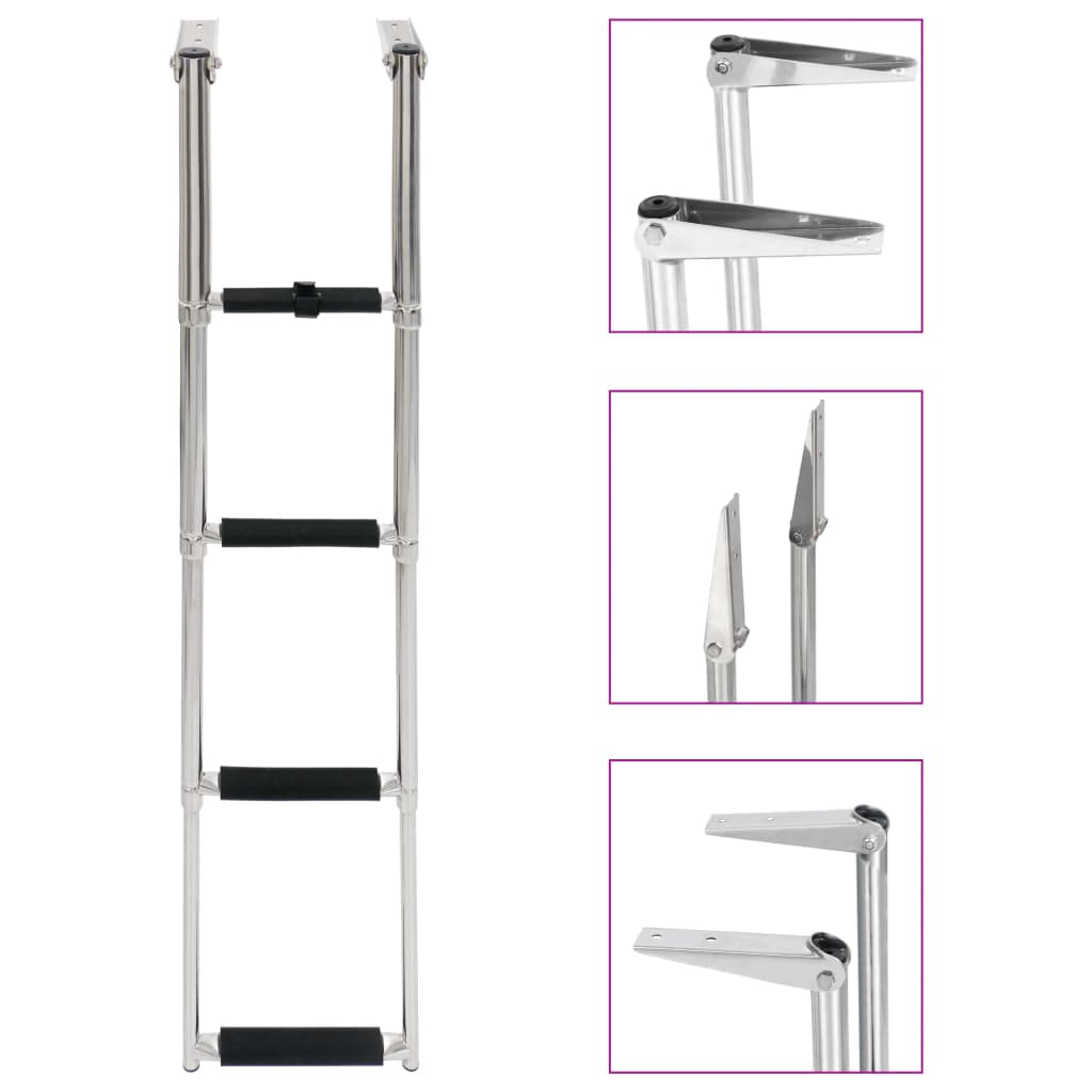 SKM 4-Step Folding Boarding Ladder | Stainless Steel Marine Boat Ladder | Perfect for Yachts, Fishing Boats & Water Sports