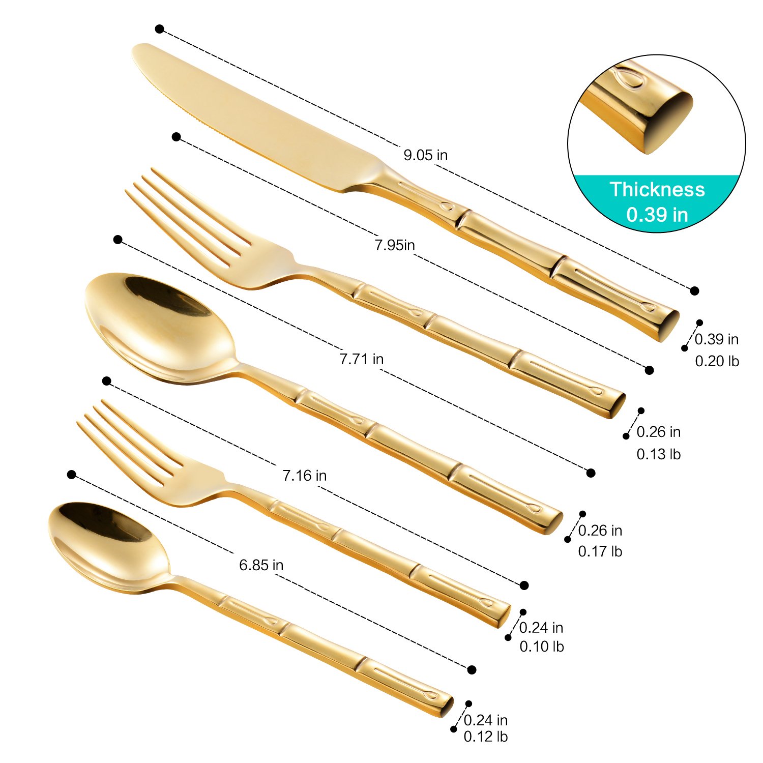 Premium 40-Piece Gold & Silver Flatware Set - Stainless Steel with Bamboo Handle - Mirror Polished Cutlery for 8 - Perfect for Home, Kitchen, Restaurant, Hotel, Wedding & Housewarming Gifts - Elegant Table Setting for Dinner Parties & Special Occasions