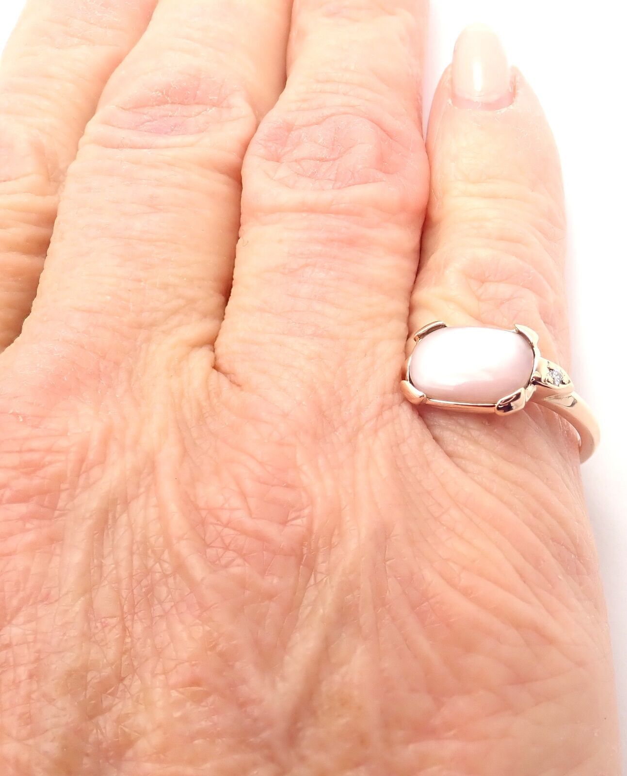 Authentic Cartier Tortue 18K Rose Gold Diamond Mother of Pearl Ring - Luxury Jewelry for Women, Elegant Gift for Anniversary & Special Occasions