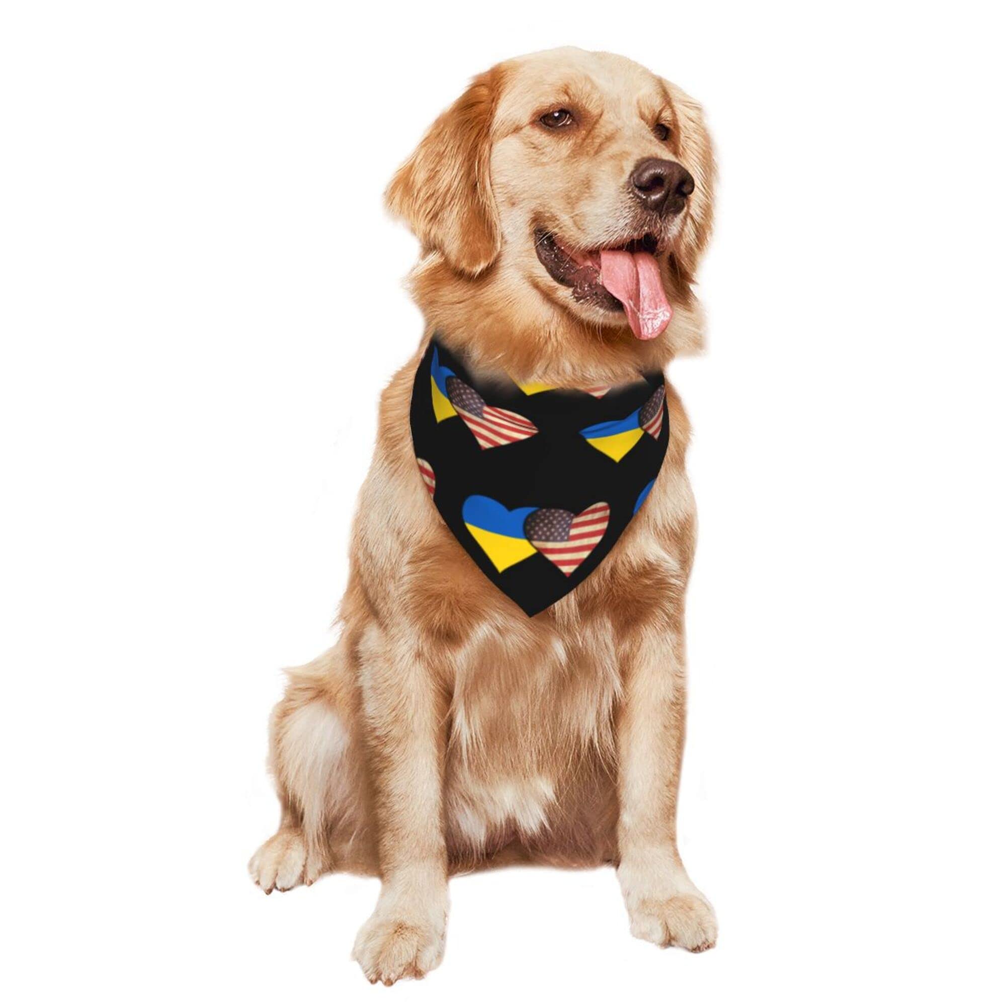 Ukraine & American Flag Dog Bandanas - Patriotic Pet Scarf Triangle Bibs for Dogs & Cats | Perfect for July 4th, National Holidays & Pet Costume Parties