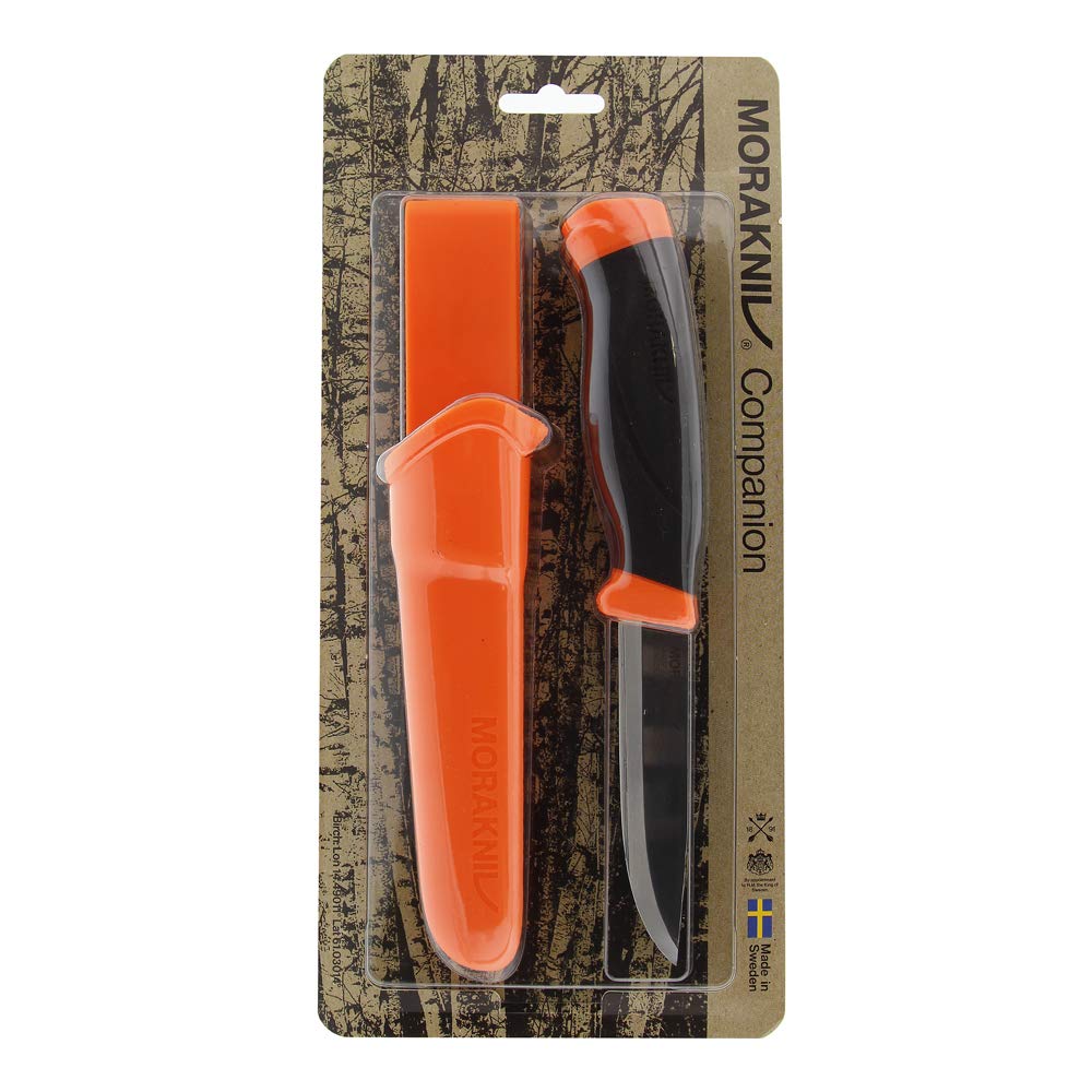 Morakniv Companion Heavy Duty Outdoor Knife - Carbon Steel Fixed Blade Survival & Hunting Knife with Sheath (High Visibility Orange) - Perfect for Camping, Bushcraft & Wilderness Adventures