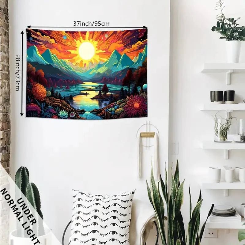 Sun Mountain Official Glow in The Dark UV Tapestry Wall Art - Psychedelic Blacklight Decor for Bedroom, Dorm & Music Festival