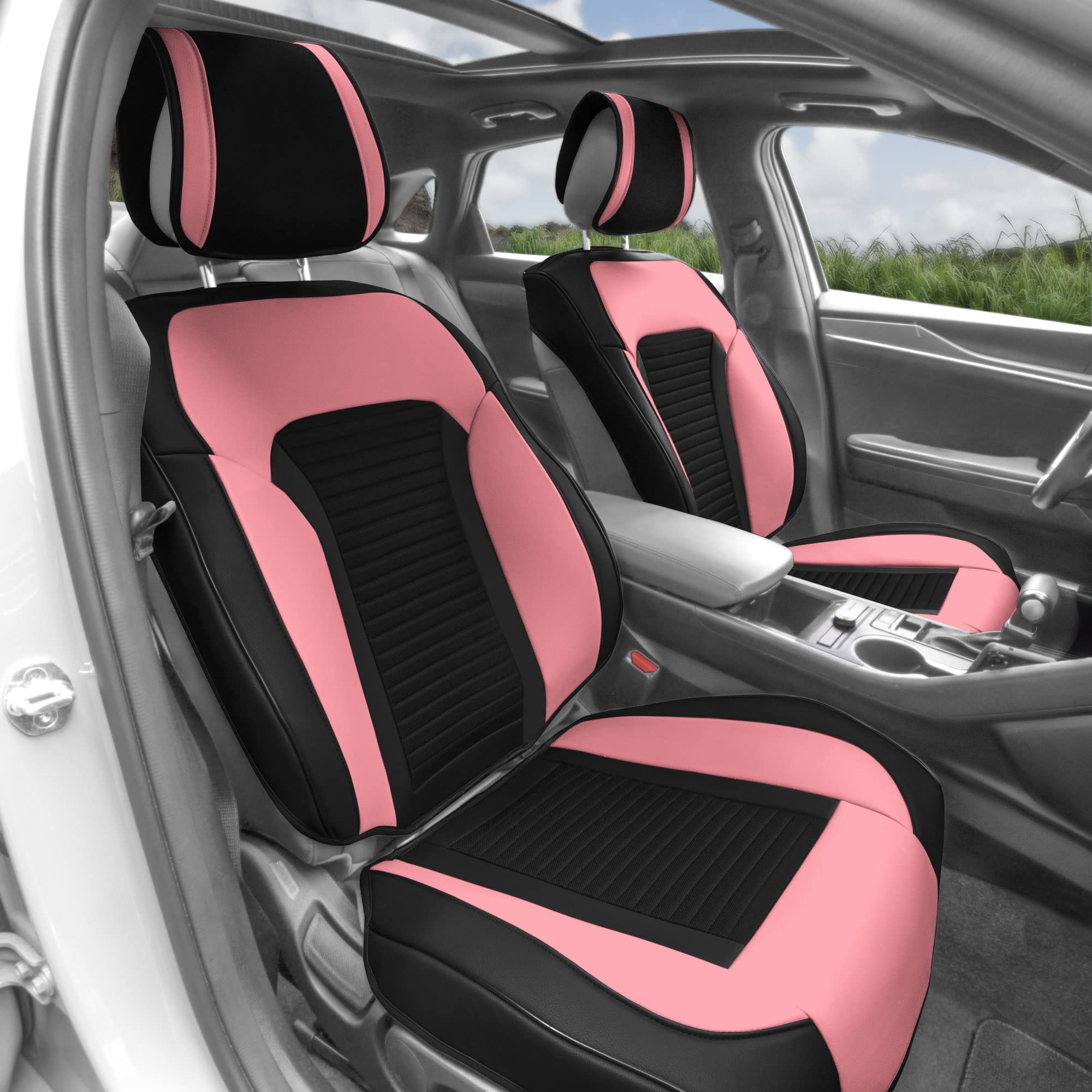 Premium Faux Leather Car Seat Covers - Universal Fit Low Back Design for SUV & Sedan | Airbag Compatible | Soft Pink Car Interior Accessories | Perfect for Commuting, Road Trips & Daily Driving