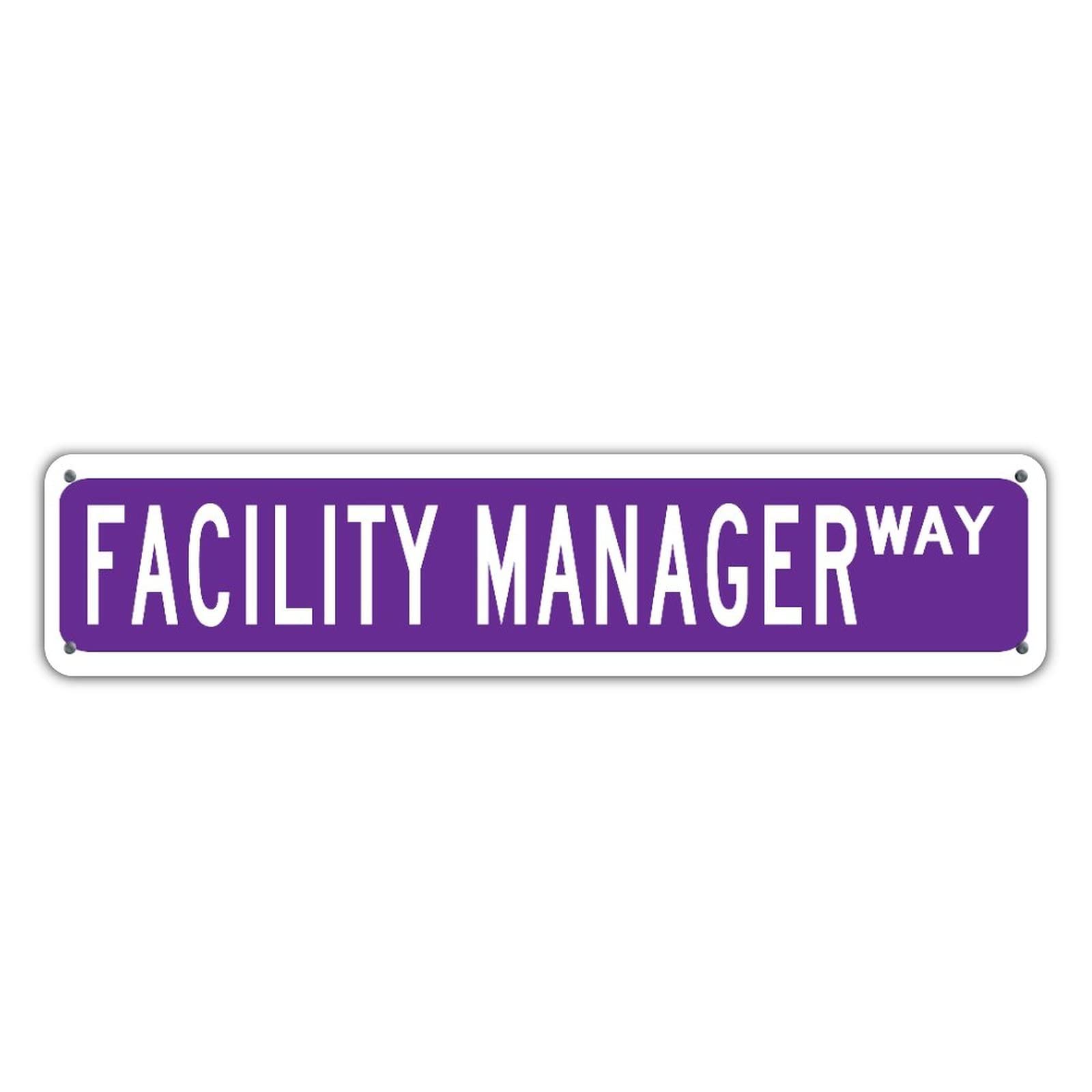 Vintage Purple Aluminum Office Sign - Personalized Facility Manager Retro Way Series - Heavy Duty Waterproof Garage & Garden Decor (4x18in) - Perfect for Offices, Restaurants, Gifts for Him & Her - Ideal for Business Entrances, Man Cave Decor, and Professional Workspace Branding