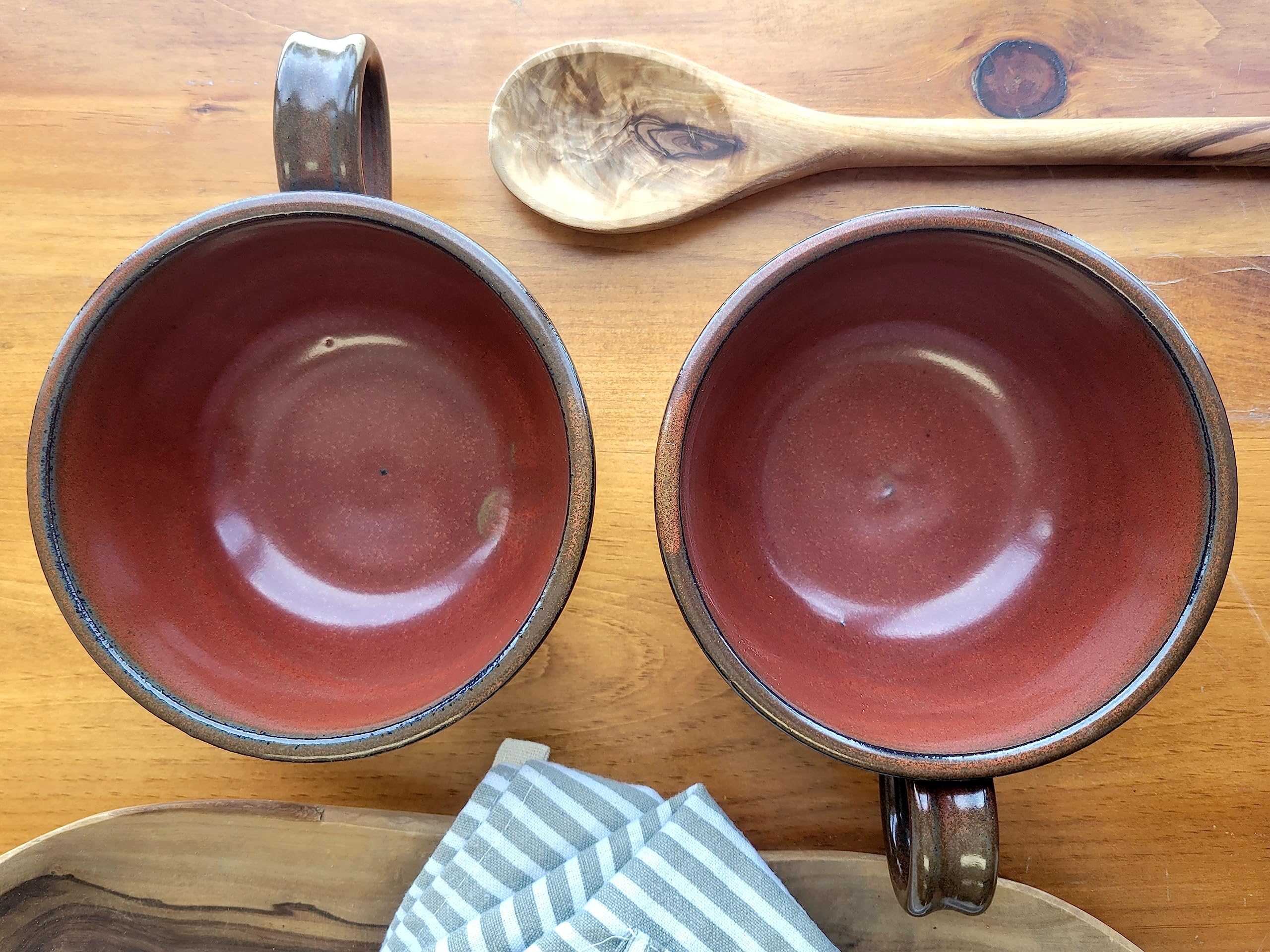 Farmhouse Style Soup Bowls with Handles - Set of 2 Deep Large Ceramic Bowls for Soup, Chowder, Stew - Rustic Handmade Pottery Kitchen Decor - Perfect for Cozy Meals, Dinner Parties & Farmhouse Decor