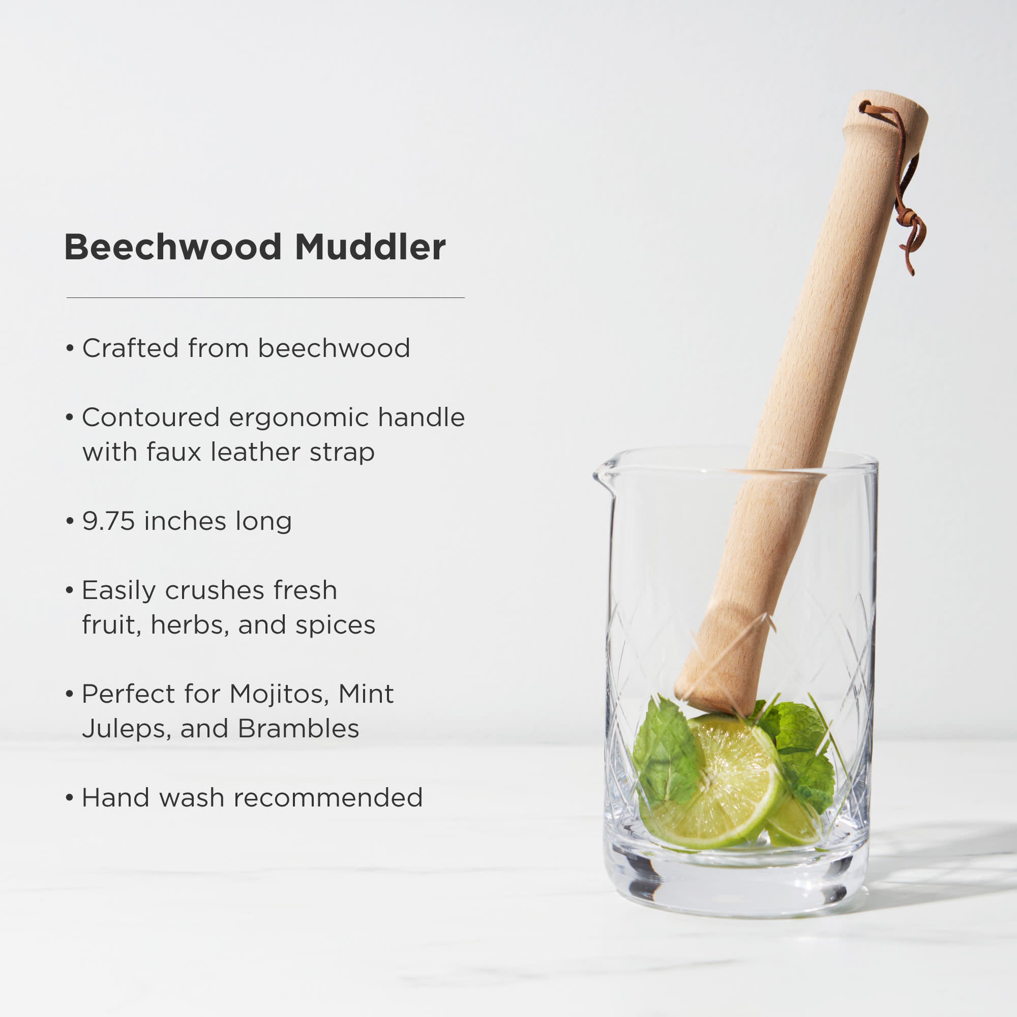 Premium Beechwood Cocktail Muddler - Bar Stirring Tool for Mojitos, Old Fashioned & Mint Juleps - Perfect for Home Bars & Mixologists