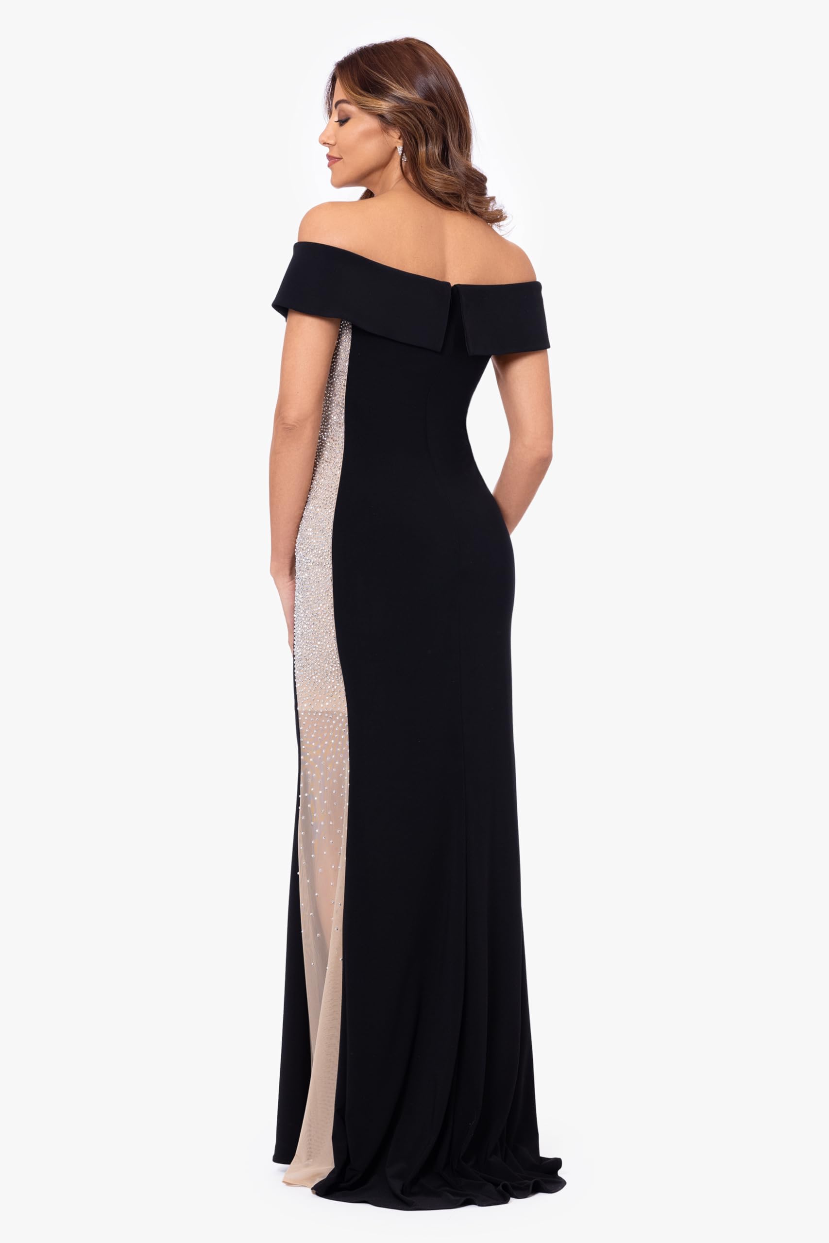 Xscape Women's Off The Shoulder Beaded Bodycon Formal Maxi Dress - Elegant Evening Gown for Prom, Wedding & Special Occasions