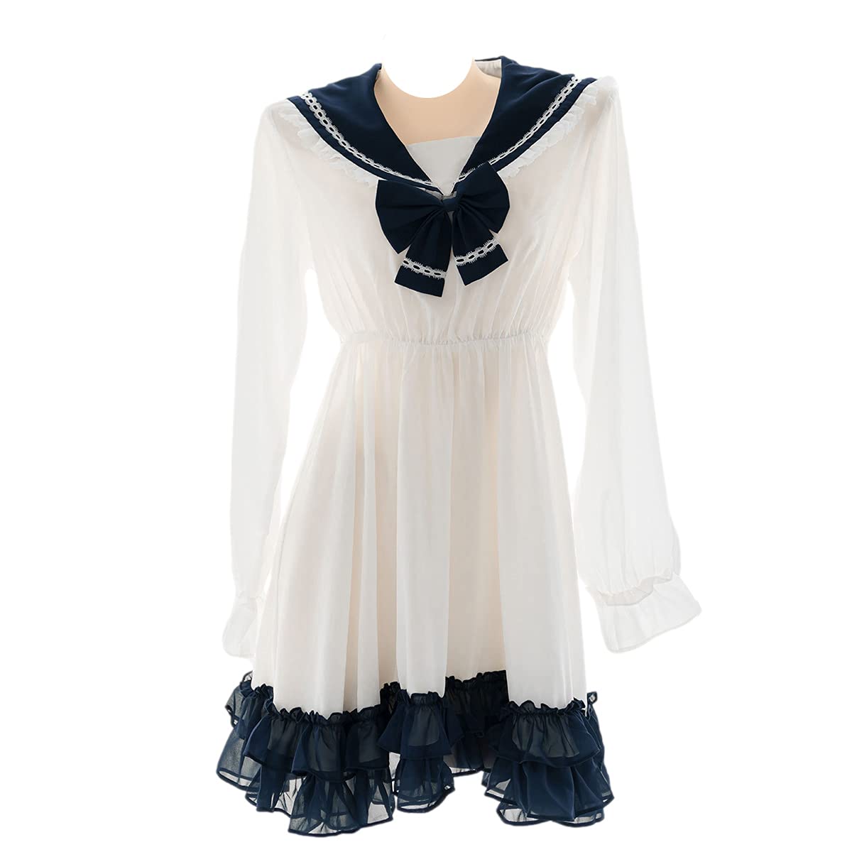Sexy Sheer Long Sleeve Nightgown for Women - Cute Lolita Pajama Dress for Teens & Adults - Perfect for Sleepwear, Lounge Wear & Romantic Occasions