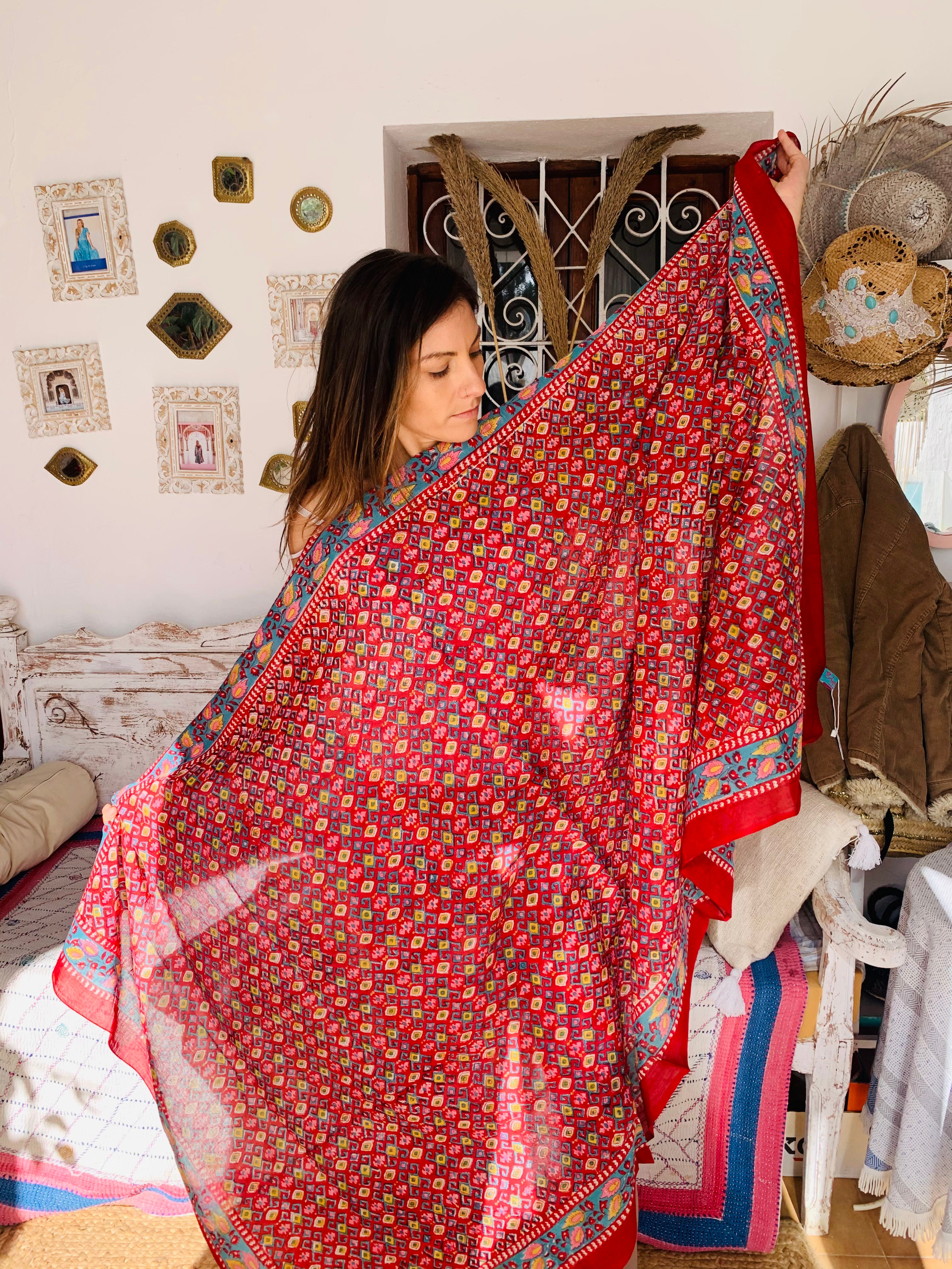 Stylish Block Print Cotton Sarong Pareo Shawl - New Collection for Beach, Pool & Summer Outfits