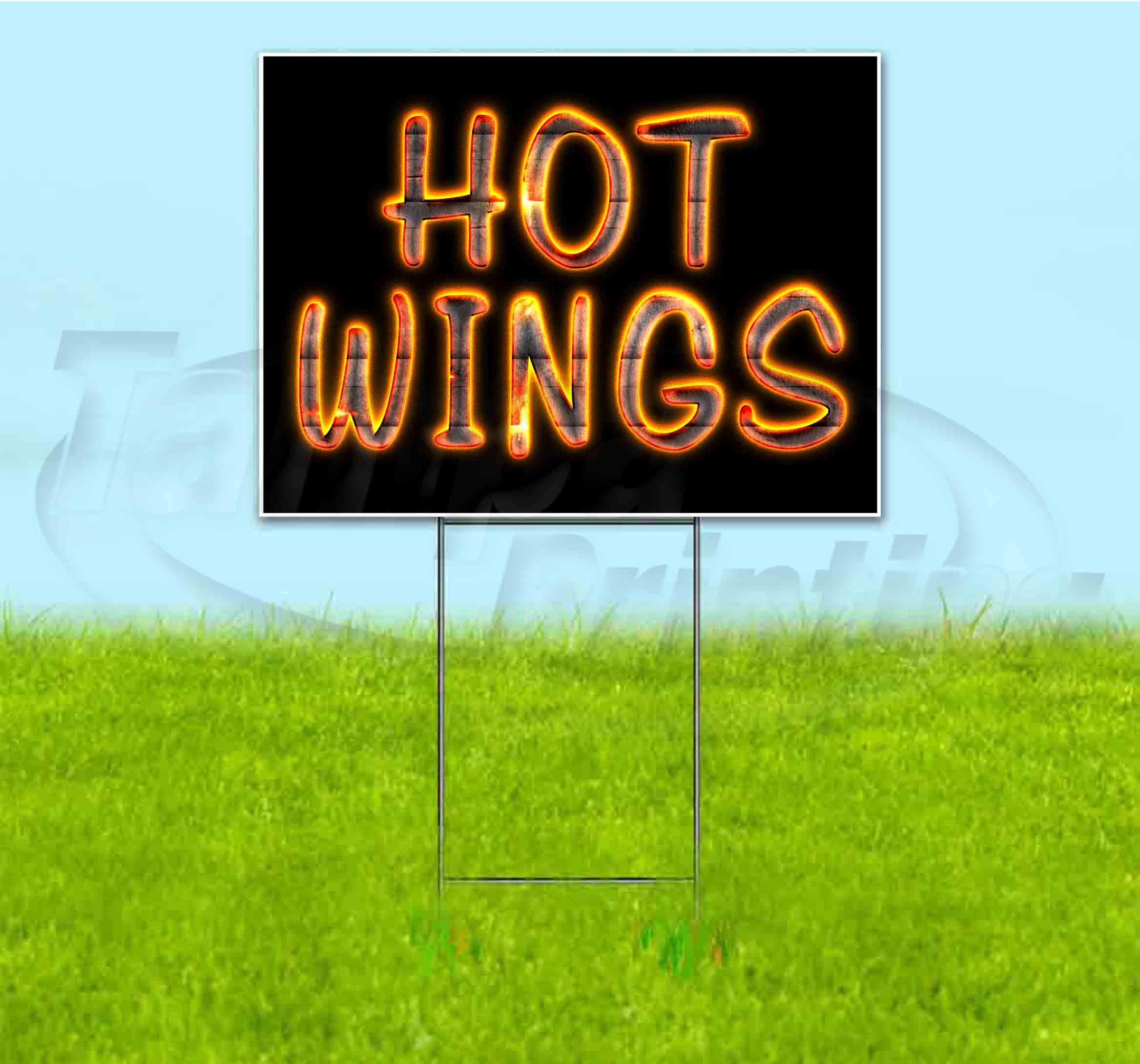 18x24 Hot Wings Yard Sign with Metal Step Stake - Bulk Discounts & Multi-Packs Available | Perfect for Restaurant Advertising, Grand Openings & Event Promotions
