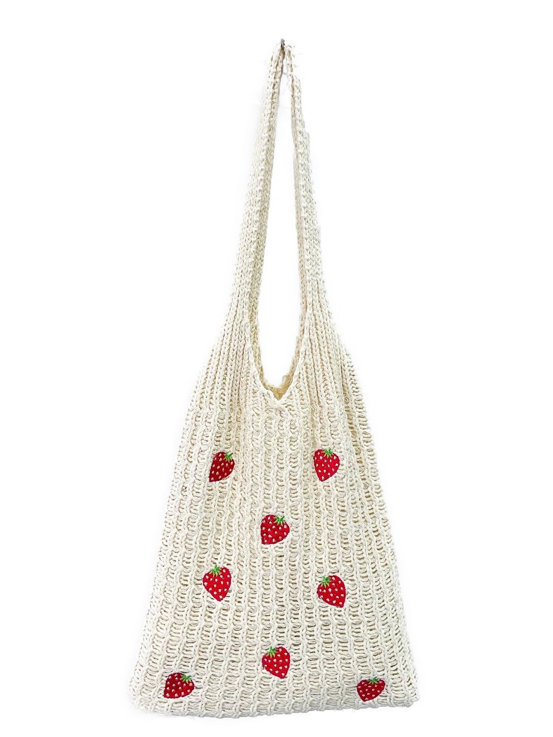 Stylish Strawberry Crochet Tote Bag - Handmade Knitted Shoulder Bag for Women | Perfect for Beach, Shopping & Everyday Use