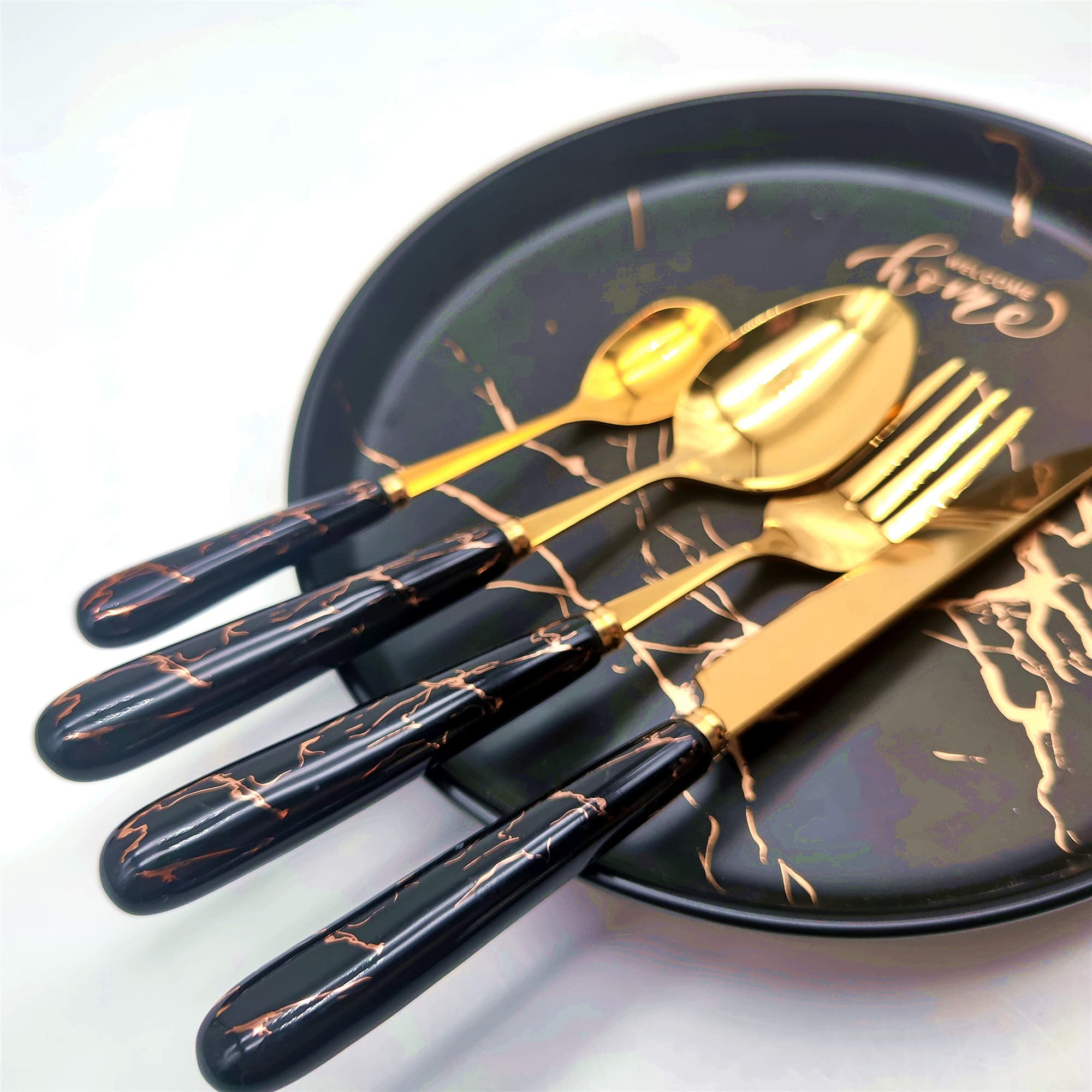 24-Piece Silverware Set with Ceramic Handle - Stainless Steel Cutlery (304) - Fork, Spoon & Knife Dining Set for Everyday Use, Parties & Gifts - BY ZZYY (Pink)