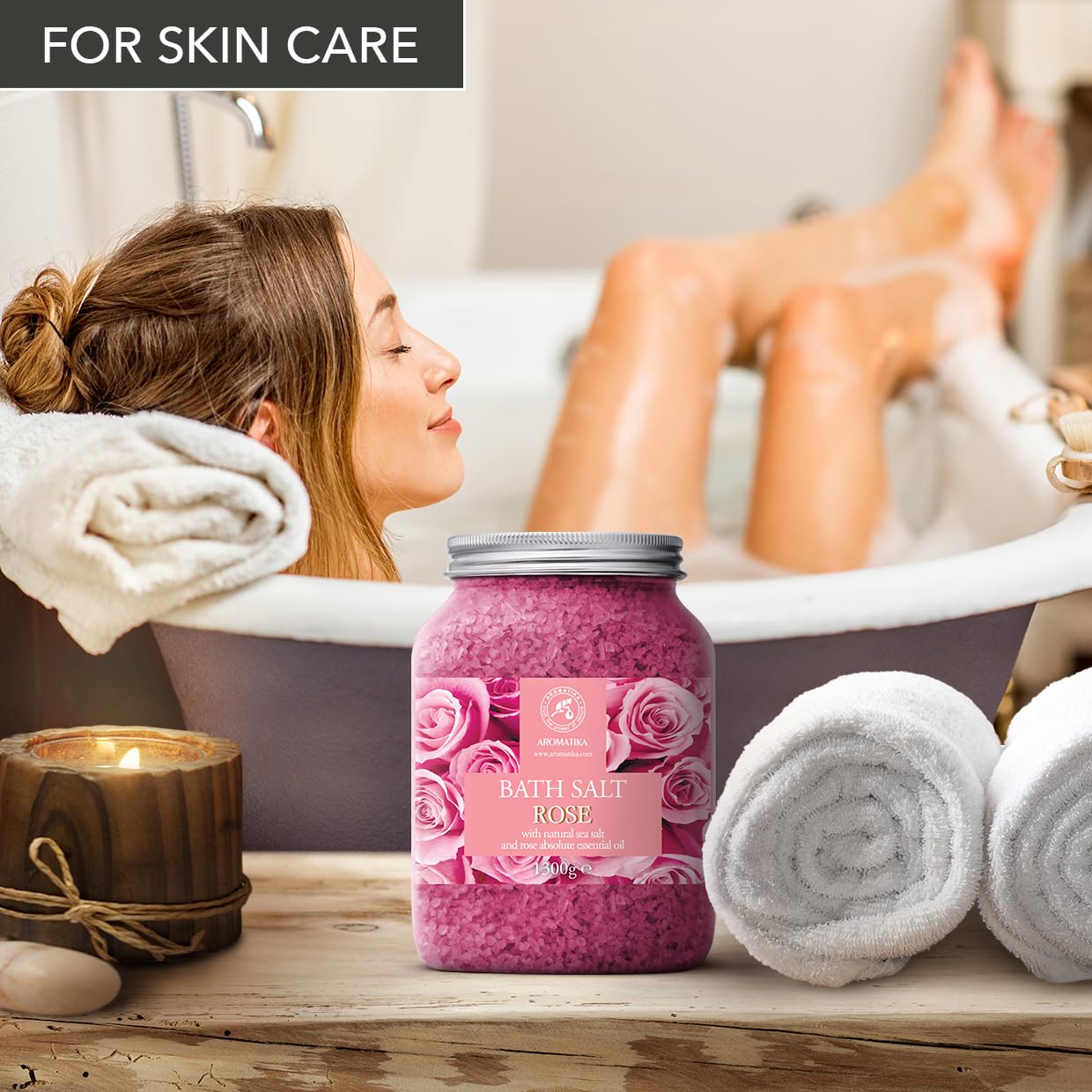 Natural Rose Bath Salts Set (2x46oz) with Rosewood Oil & Rose Extract | Relaxing Aromatherapy Spa Treatment for Body Care, Beauty & Wellness | Perfect for Stress Relief, Bubble Baths & Home Spa Days