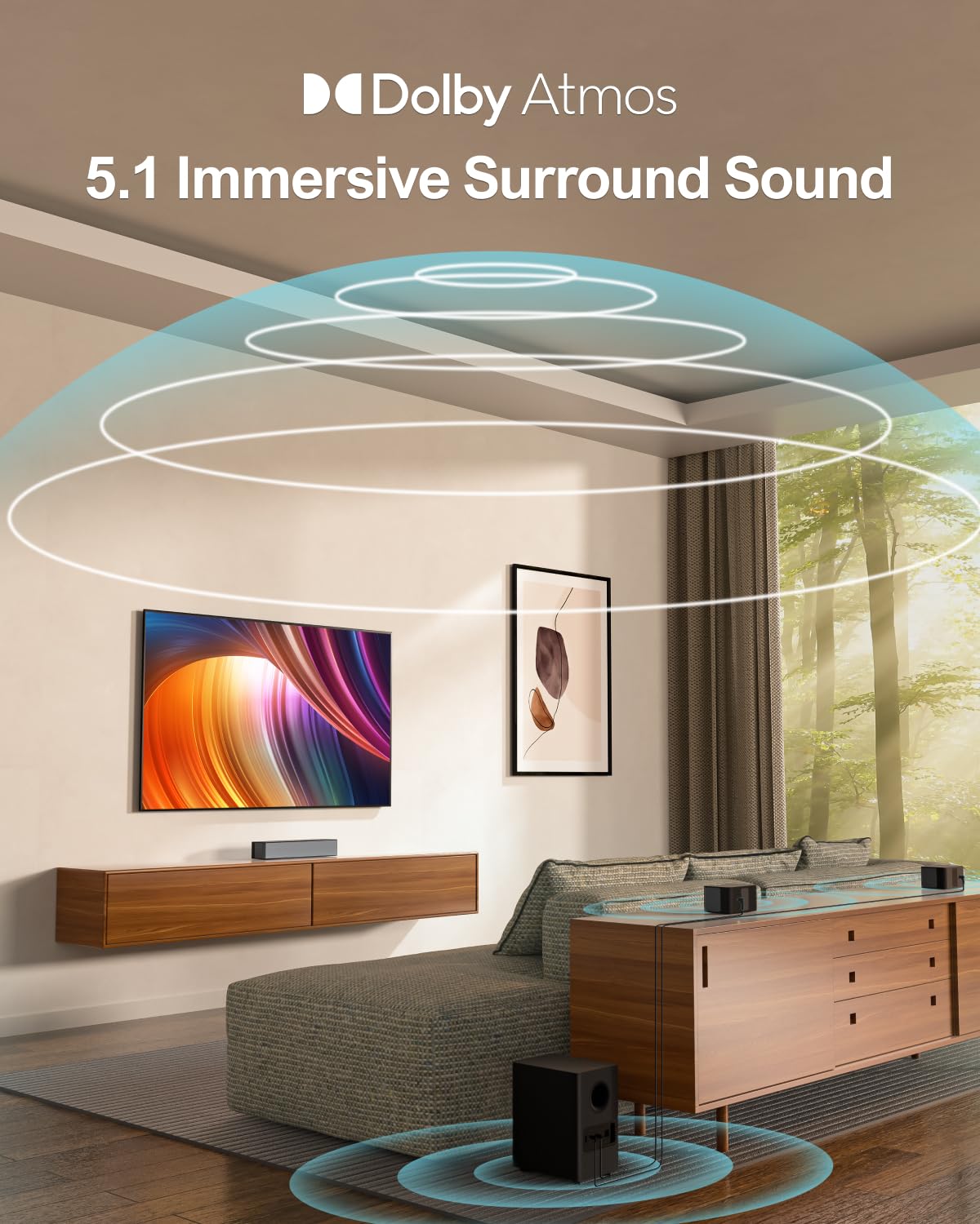 ULTIMEA D60 5.1 Channel Dolby Atmos Soundbar with Wireless Subwoofer - 410W Peak Power Home Theater System for Smart TV | Adjustable Surround Sound & Bass | Perfect for Movie Nights & Gaming Setup