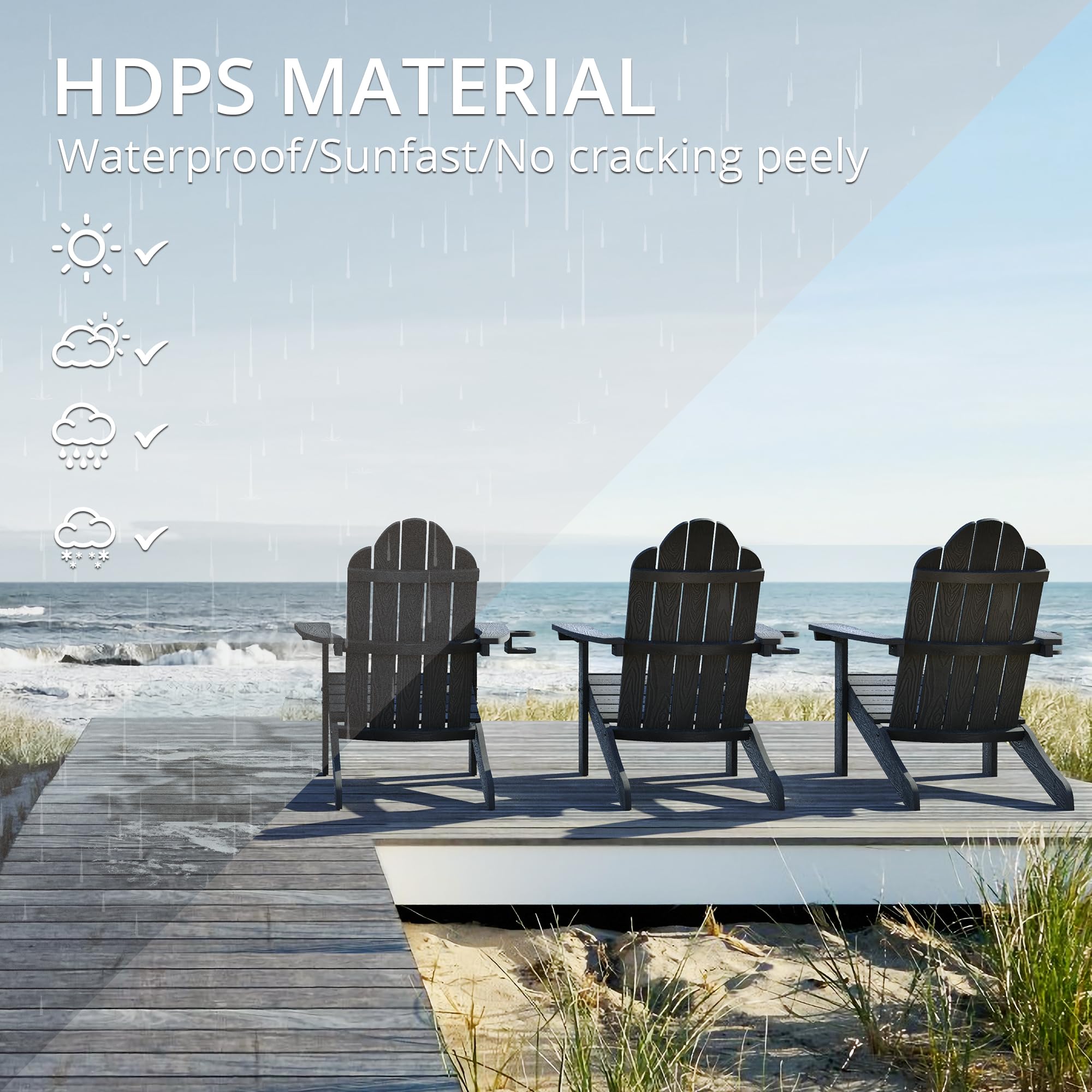 LUE BONA HDPS Adirondack Chairs Set of 2 - Heavy Duty 350LB Capacity Weather-Resistant Outdoor Plastic Chairs with Cup Holder for Patio, Deck, Porch & Backyard - Perfect for Campfires, Garden Relaxation & Outdoor Gatherings