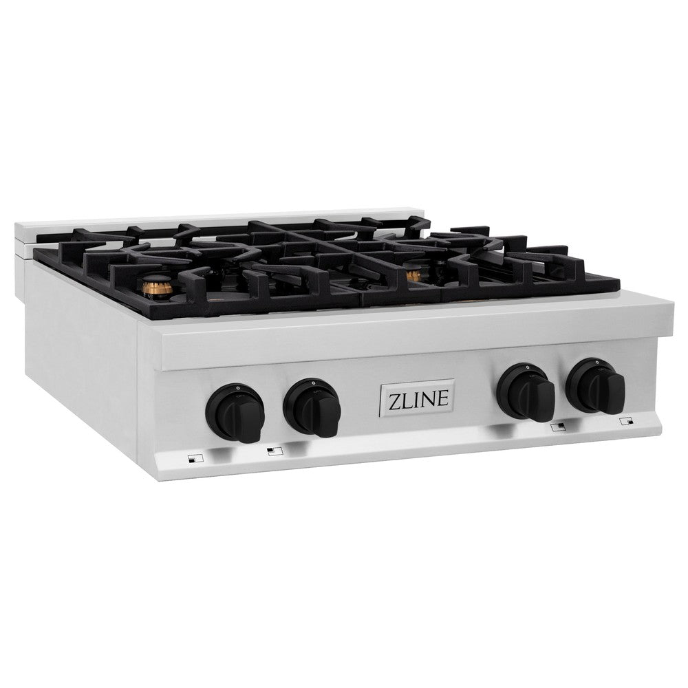 ZLINE Autograph Edition 30 Inch 4-Burner Gas Rangetop with Porcelain Cooktop - Stainless Steel & Matte Black Accents (RTZ 30 MB) | Professional Kitchen Stove for Home Chefs & Cooking Enthusiasts