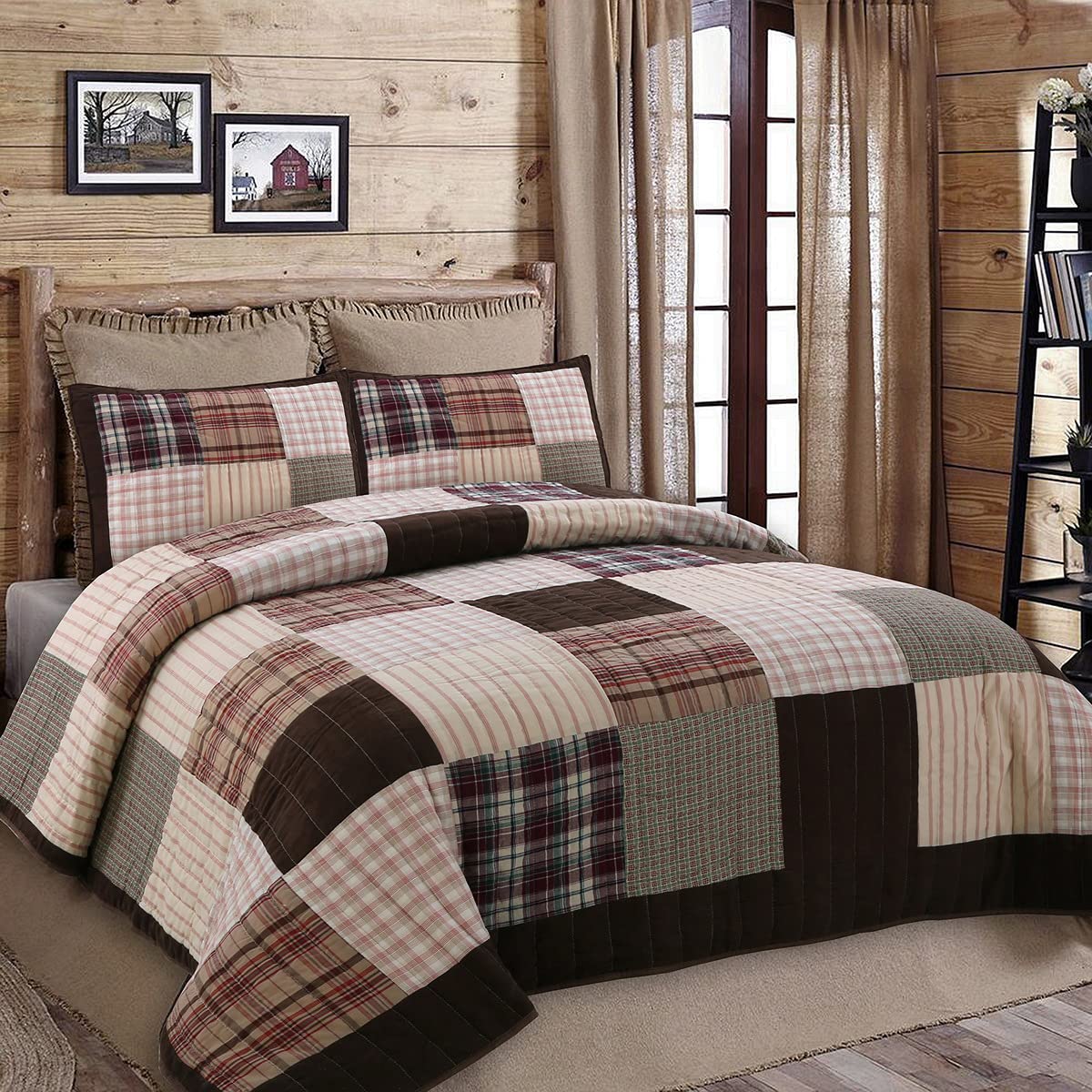 Plaids Patchwork Quilt Set 3Pcs - 100% Cotton King Size Bedding Set for Bedroom | Cozy & Stylish Home Decor for Winter Nights