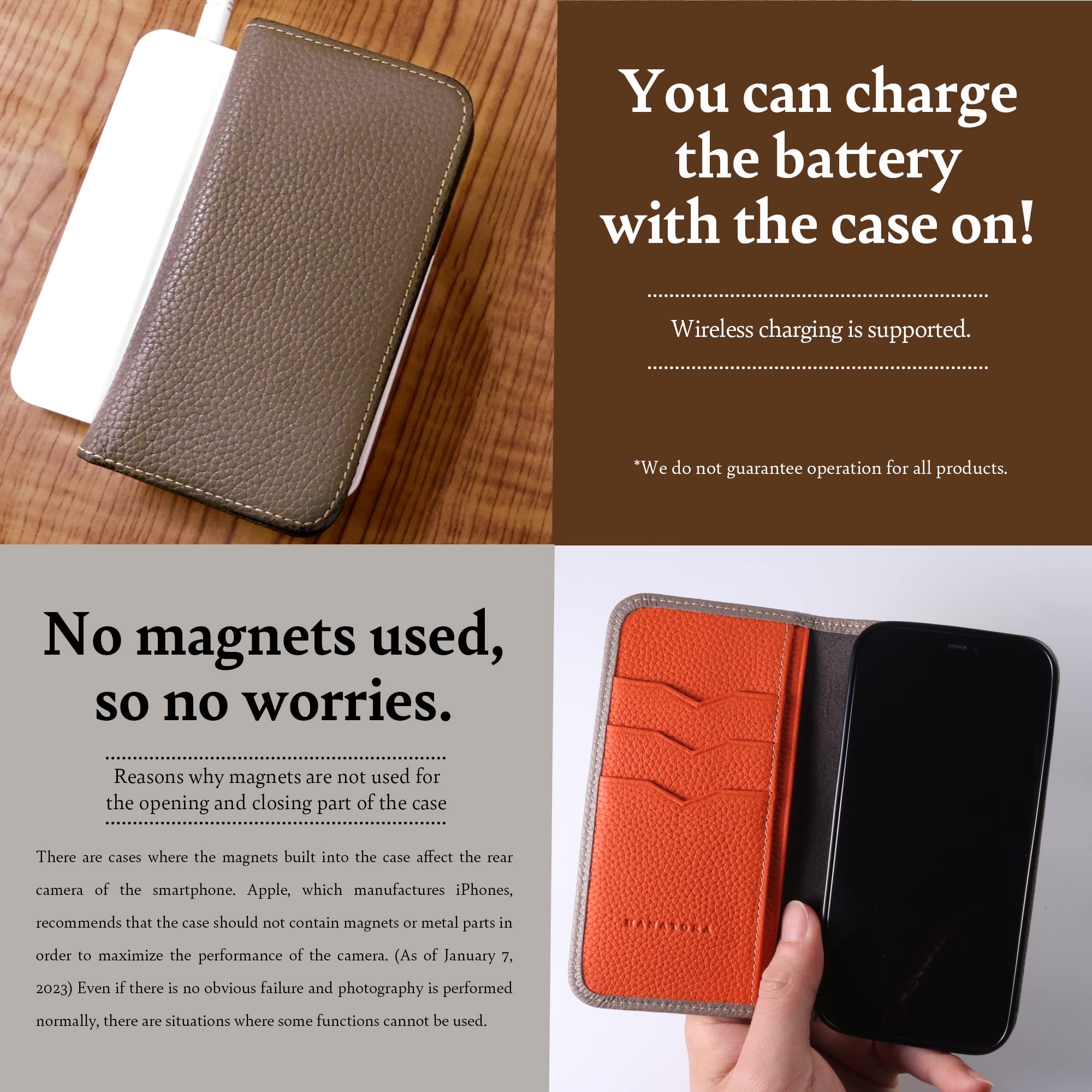 Genuine Leather Flip Case for iPhone 13 Pro with Card Holder - Japanese Style Premium Quality Phone Cover (No Magnets) - Perfect for Business, Travel & Everyday Use - PH-13Pro-Orange