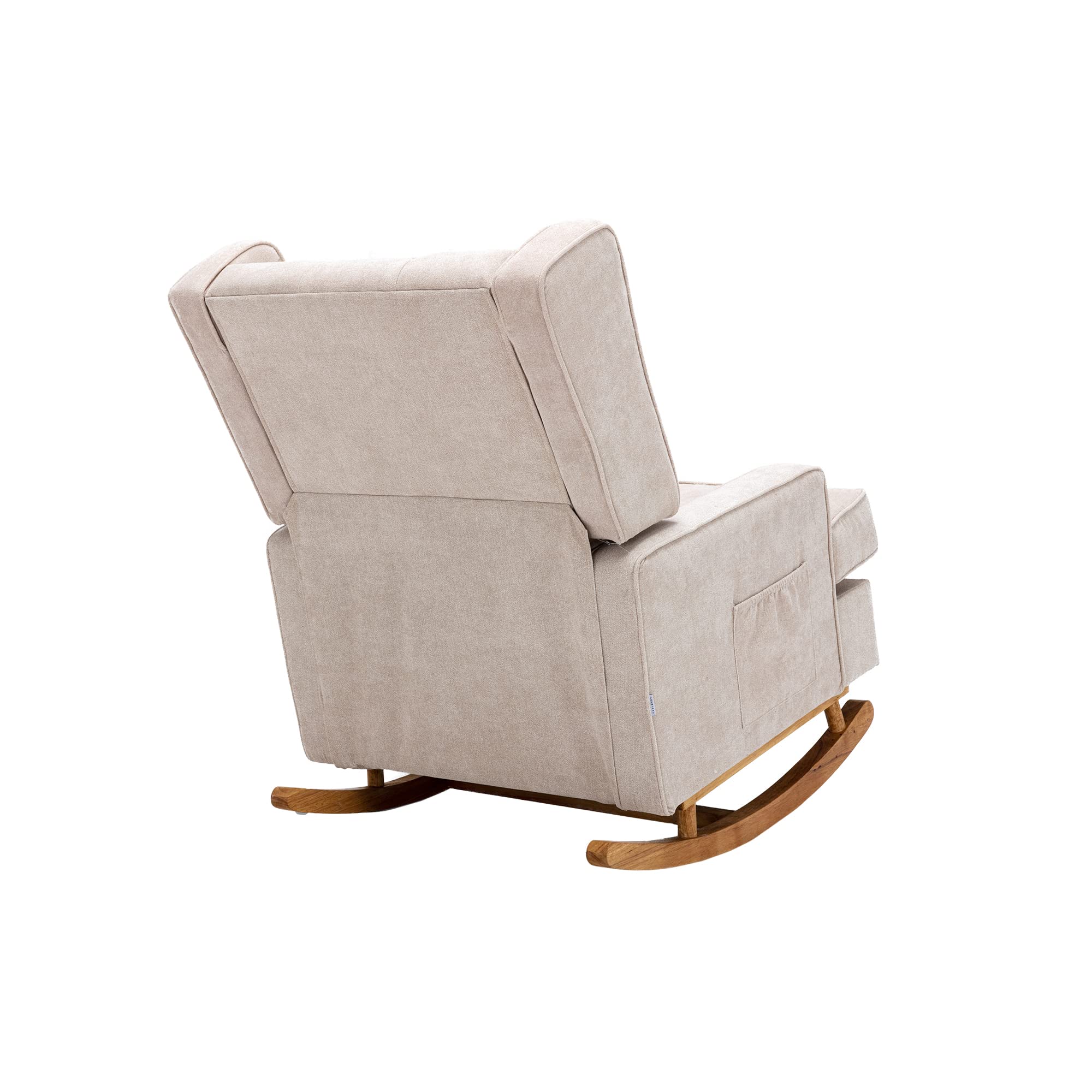 Mid-Century Modern Upholstered Solid Wood Rocking Chair - Comfortable Nursery Glider Rocker for Living Room, Bedroom, Study & Office - Beige Accent Lounge Chair - Perfect for Relaxing, Nursing & Reading