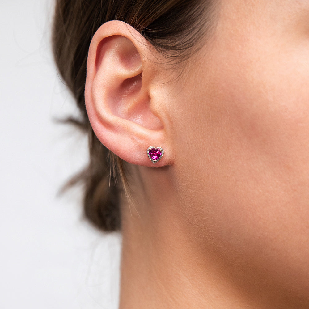 9ct Radiant Yellow Gold Created Ruby & Diamond Stud Earrings for Women | Elegant Gift for Anniversary, Birthday & Special Occasions | Perfect for Evening Parties, Weddings & Date Nights