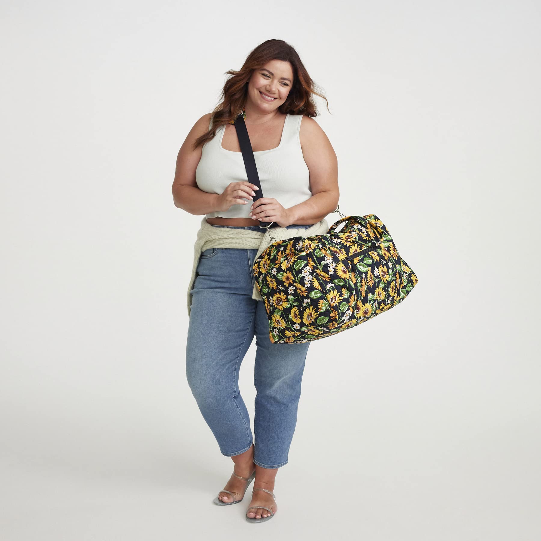 Vera Bradley Women's Large Cotton Travel Duffel Bag - True Navy, Spacious Carry-On Weekender for Gym, Beach & Overnight Trips
