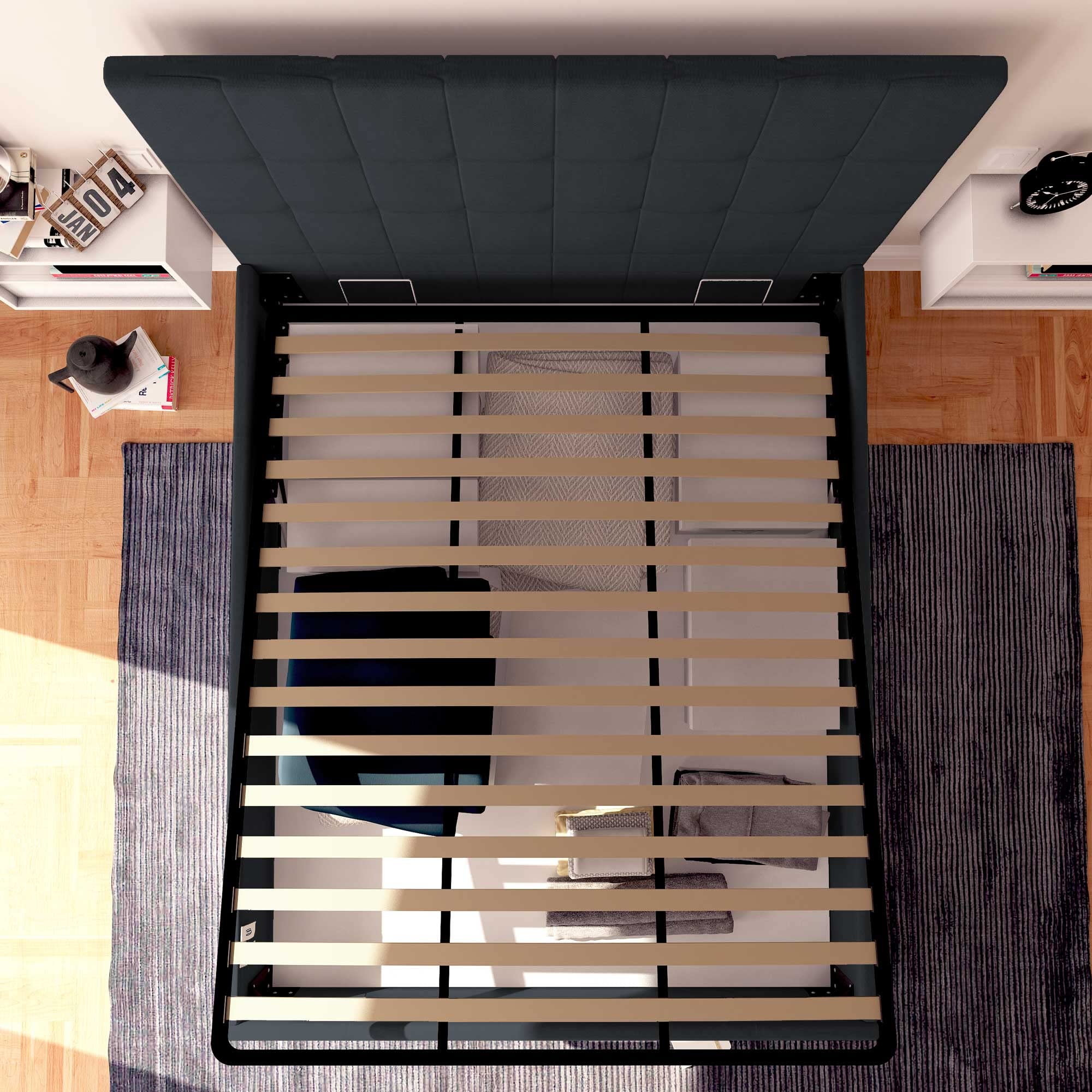 Baldiflex Single Bed with Storage - Synthetic Leather Dublin Model, Slatted Base for Single Mattresses, 90 x 200 cm, Elegant Headboard, Dark Gray - Perfect for Small Bedrooms, Guest Rooms & Studio Apartments