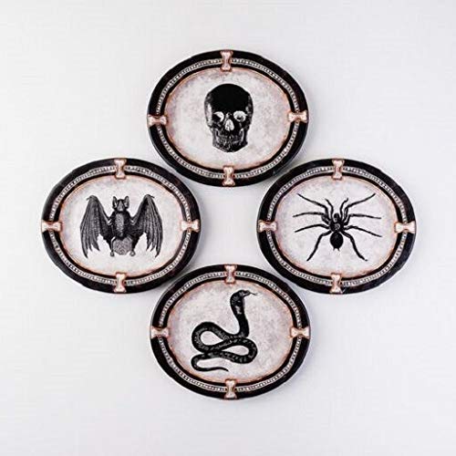 180 Degrees TM0100 8-Inch Halloween Appetizer Plates - Skull, Bat, Snake & Spider Design - Perfect for Candy, Snacks & Party Treats - Great for Halloween Parties, Trick-or-Treating & Themed Events